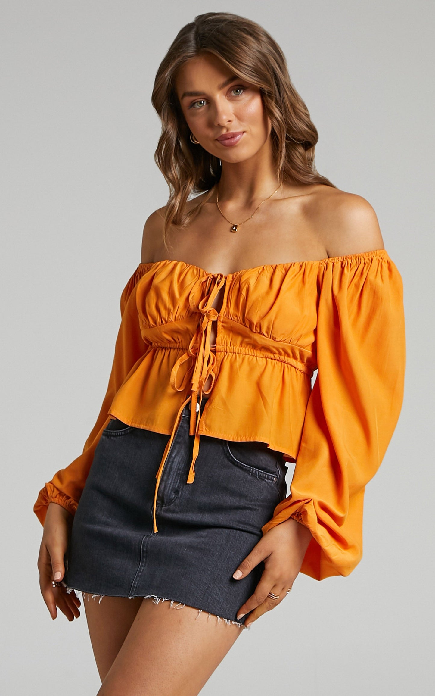 Nadine Top - Long Sleeve Ruched Bust Top in Sherbet