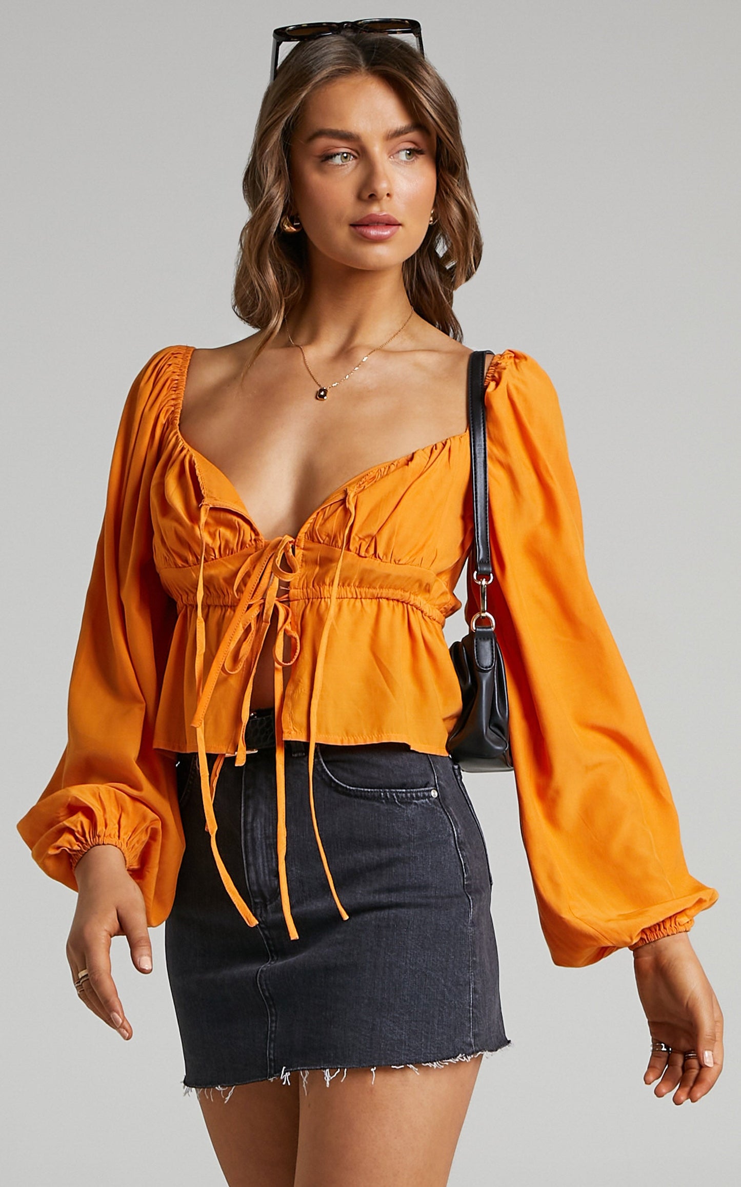 Nadine Top - Long Sleeve Ruched Bust Top in Sherbet