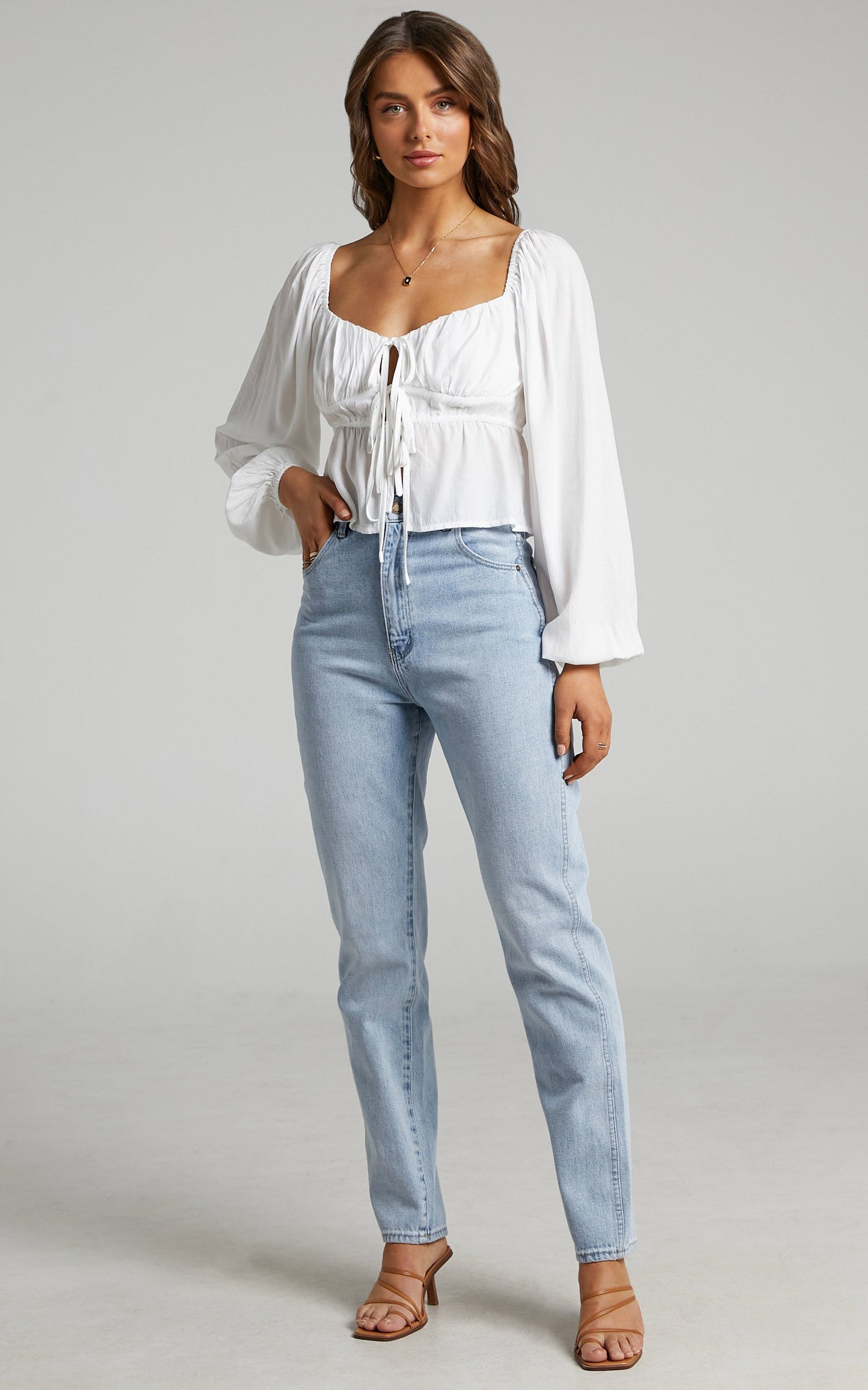 Nadine Top - Long Sleeve Ruched Bust Top in White