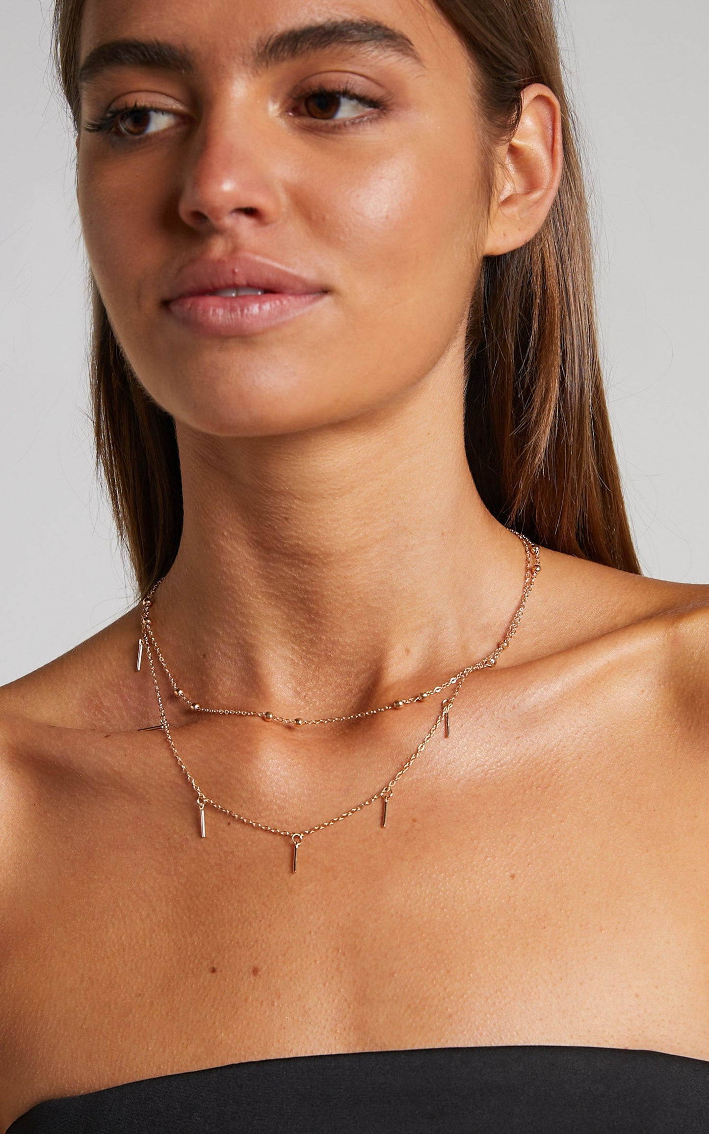 Najiah Layered Beaded Chain Necklace in Gold
