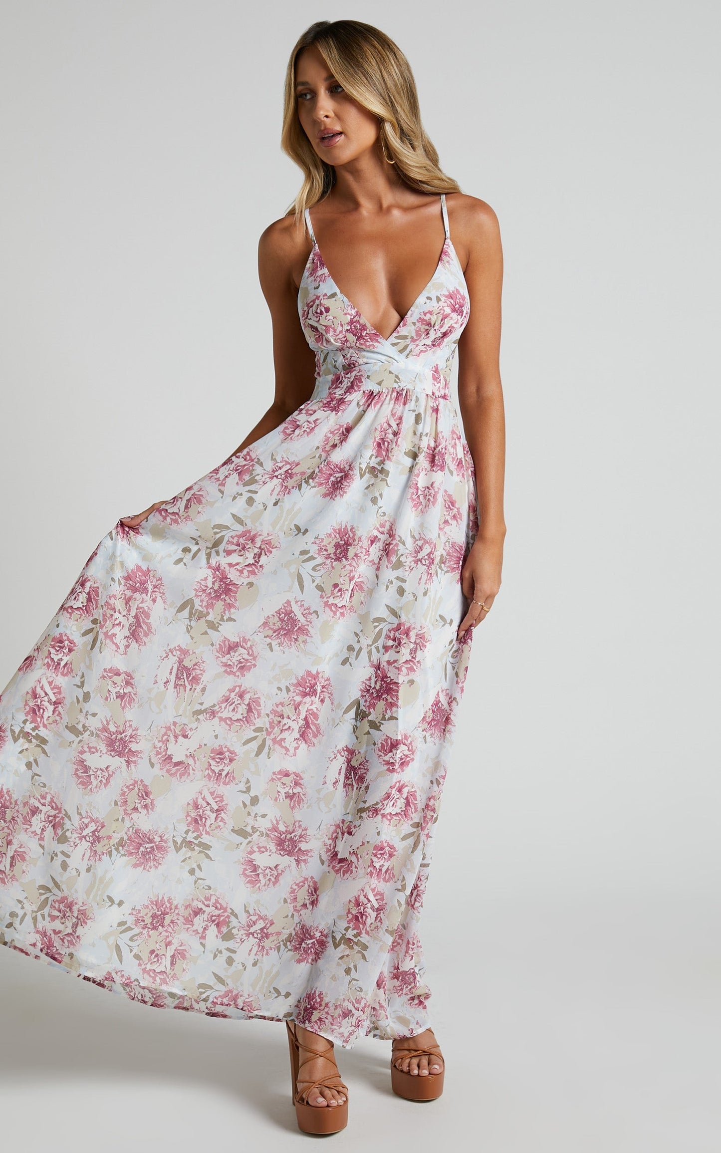 Namrah Midi Dress - Formal Dress in White Floral
