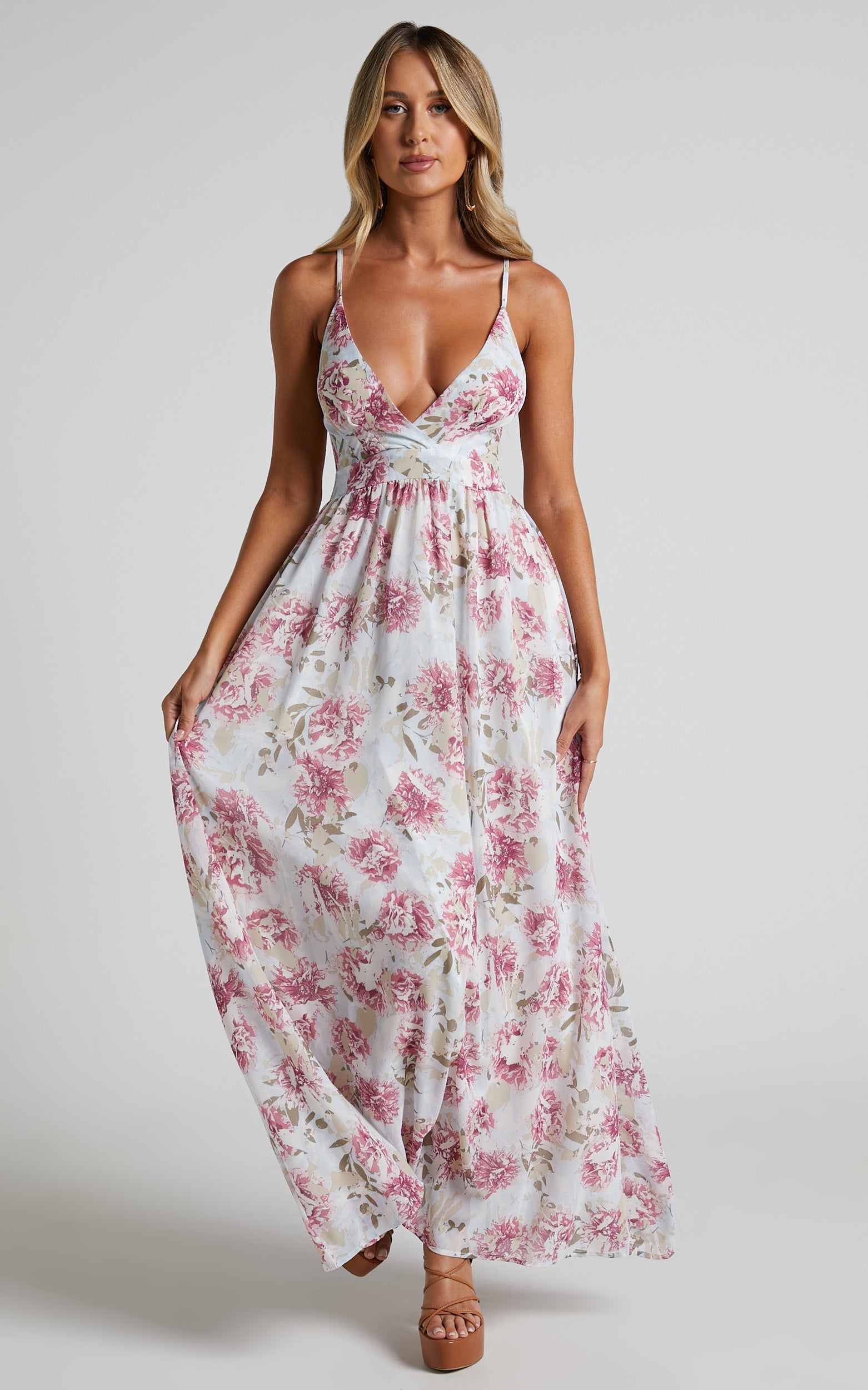 Namrah Midi Dress - Formal Dress in White Floral