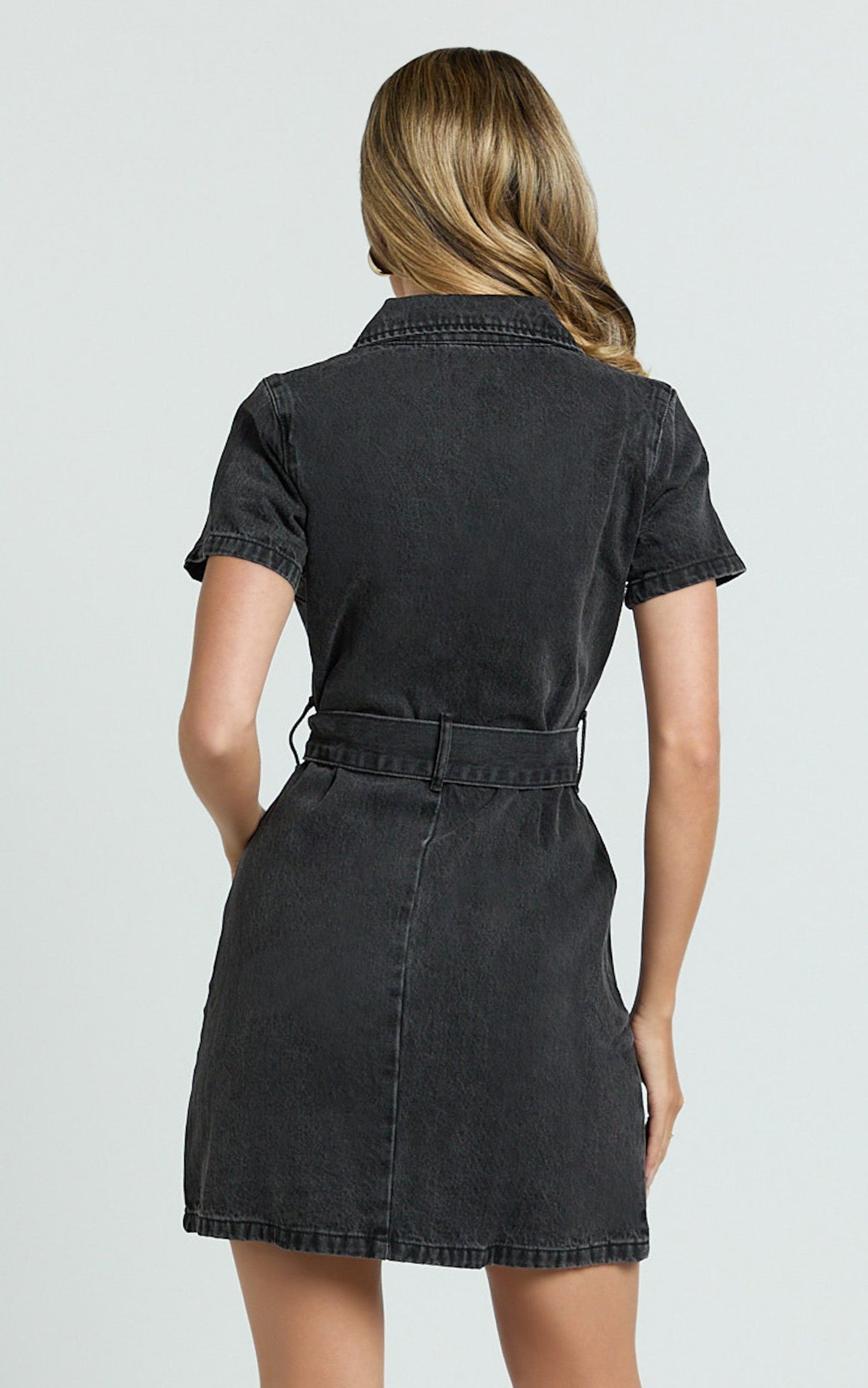 Nandini Mini Dress - Hardware Zip Through Denim Dress in Black Wash