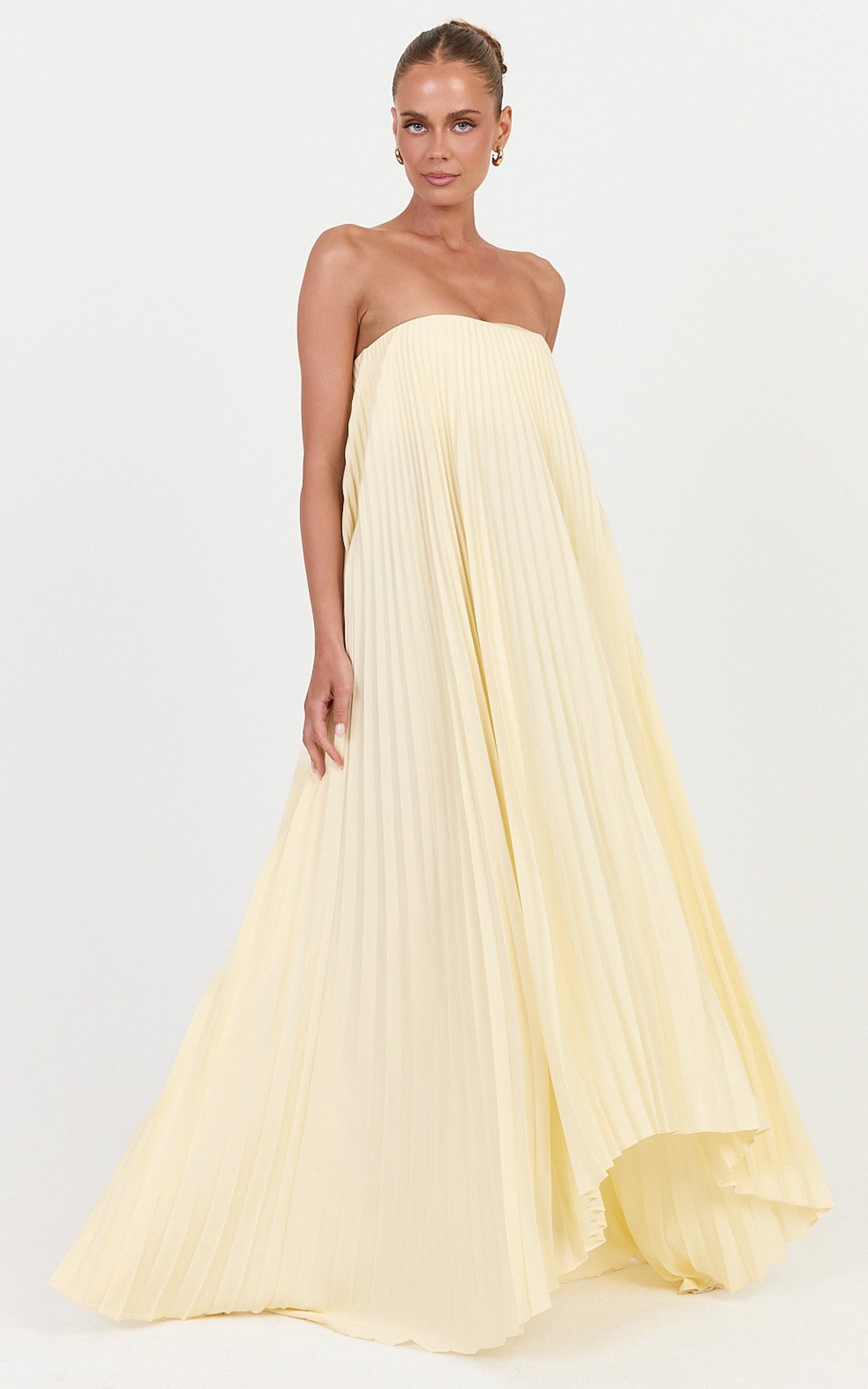 Narae Maxi Dress - Strapless Pleated Dress in Lemon