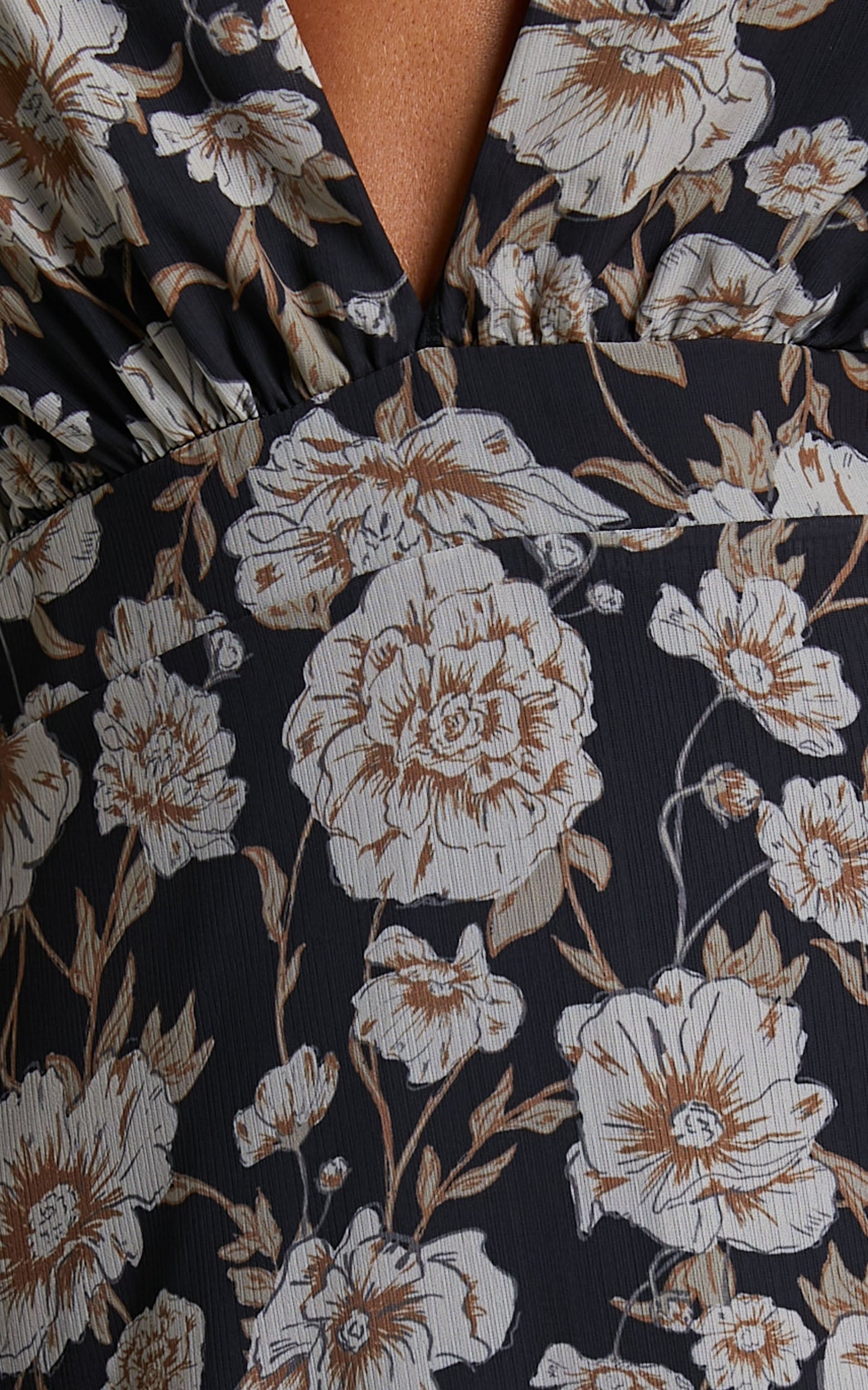 Negroni Mini Dress - V Neck Long Puff Sleeve Dress in Golden Floral