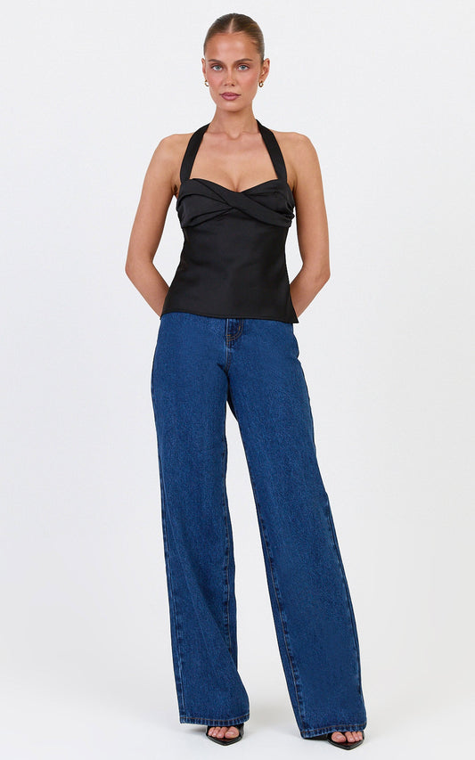 Nellie Top – Verdrehtes Sweetheart Neck Neckholder-Top in Schwarz