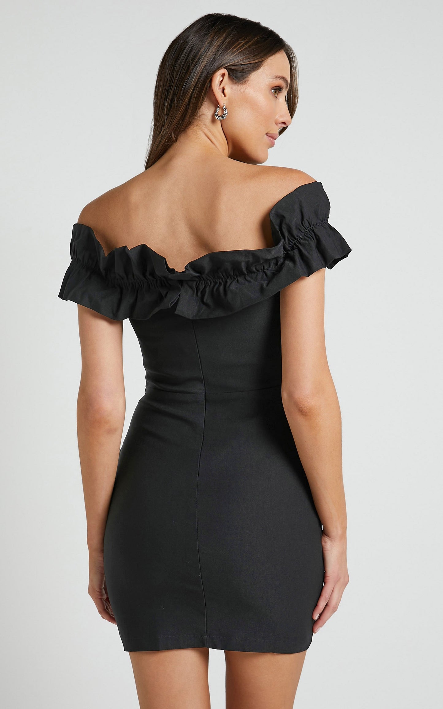 Nelly Mini Dress - Off Shoulder Ruffle Detail Dress in Black