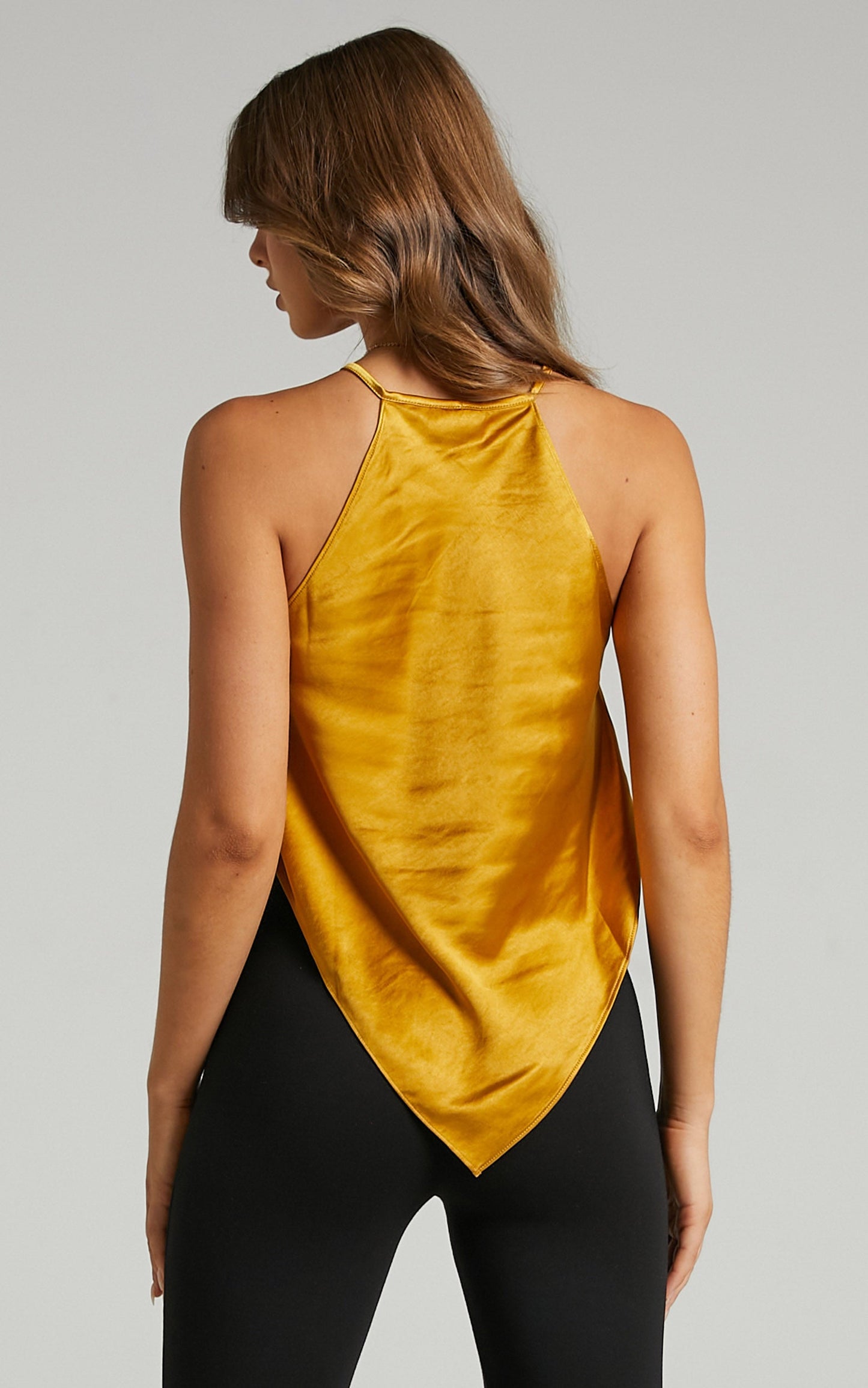Nelssy Halter Neck Scarf Top In Satin in Yellow