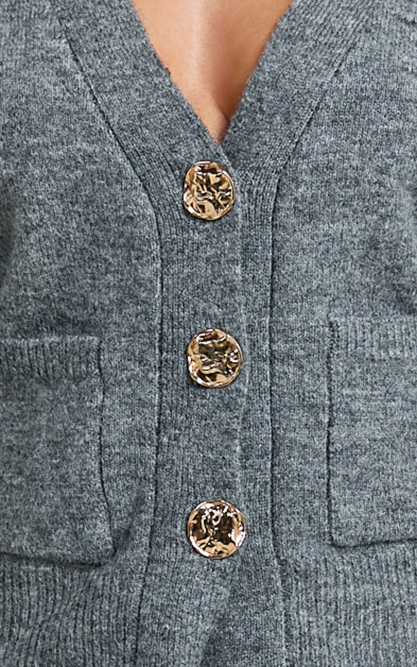 Nerissa Cardigan - V Neck Recycled Knit Contoured Cardigan in Dark Grey