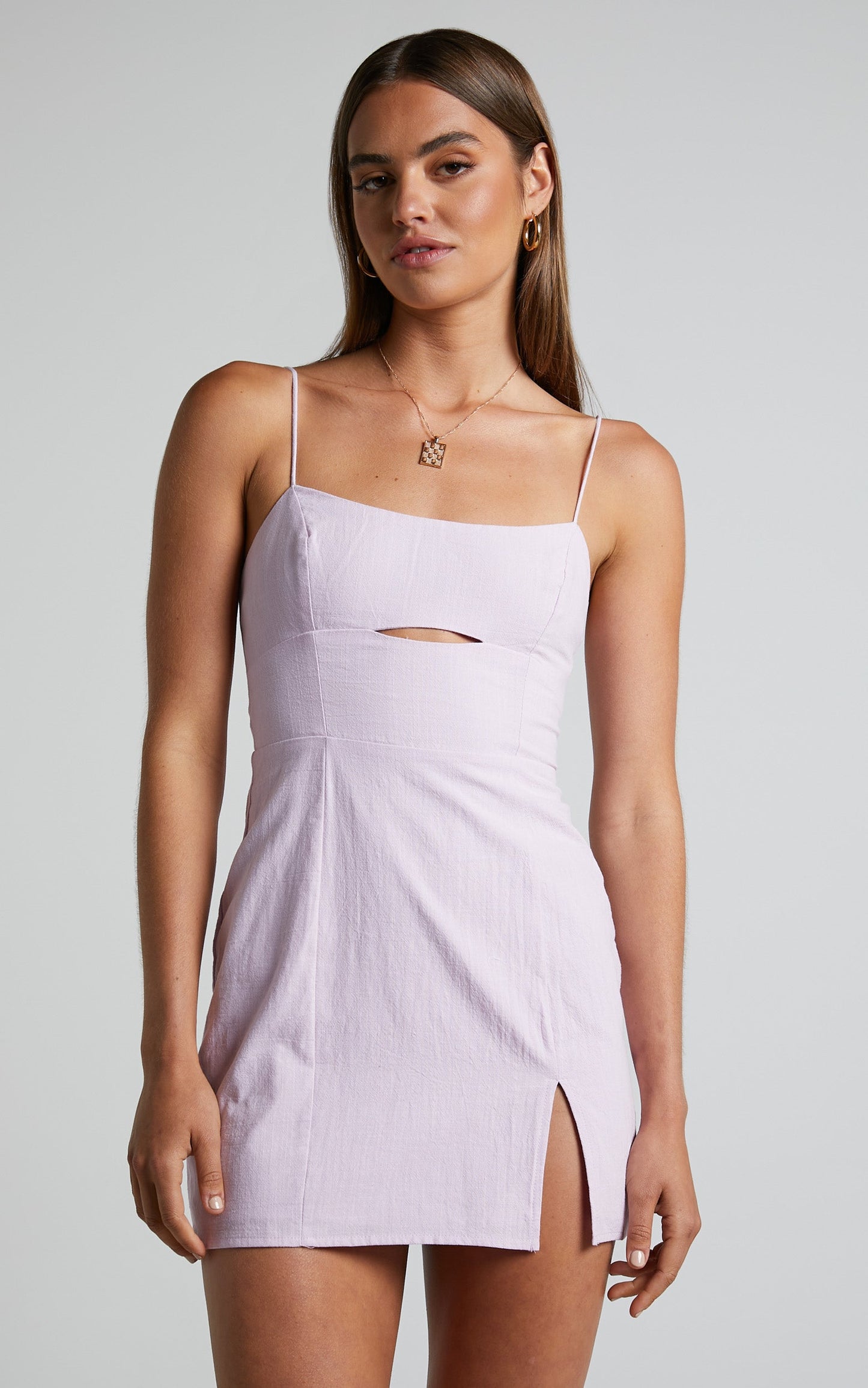 Nerissa Mini Dress - Cut Out Side Split Dress in Lilac