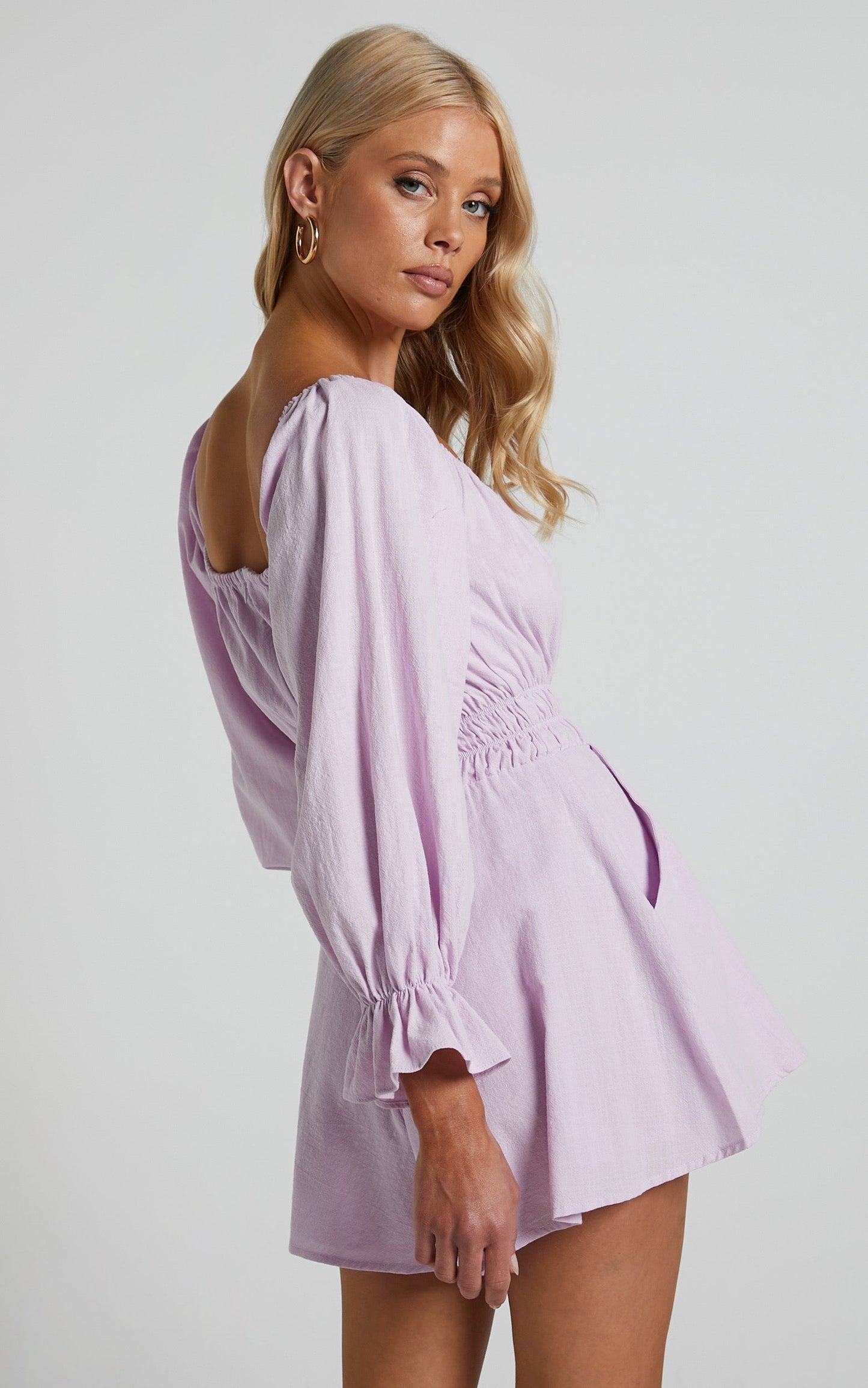 Nerissa Playsuit - Off Shoulder Long Sleeve Playsuit in Lilac