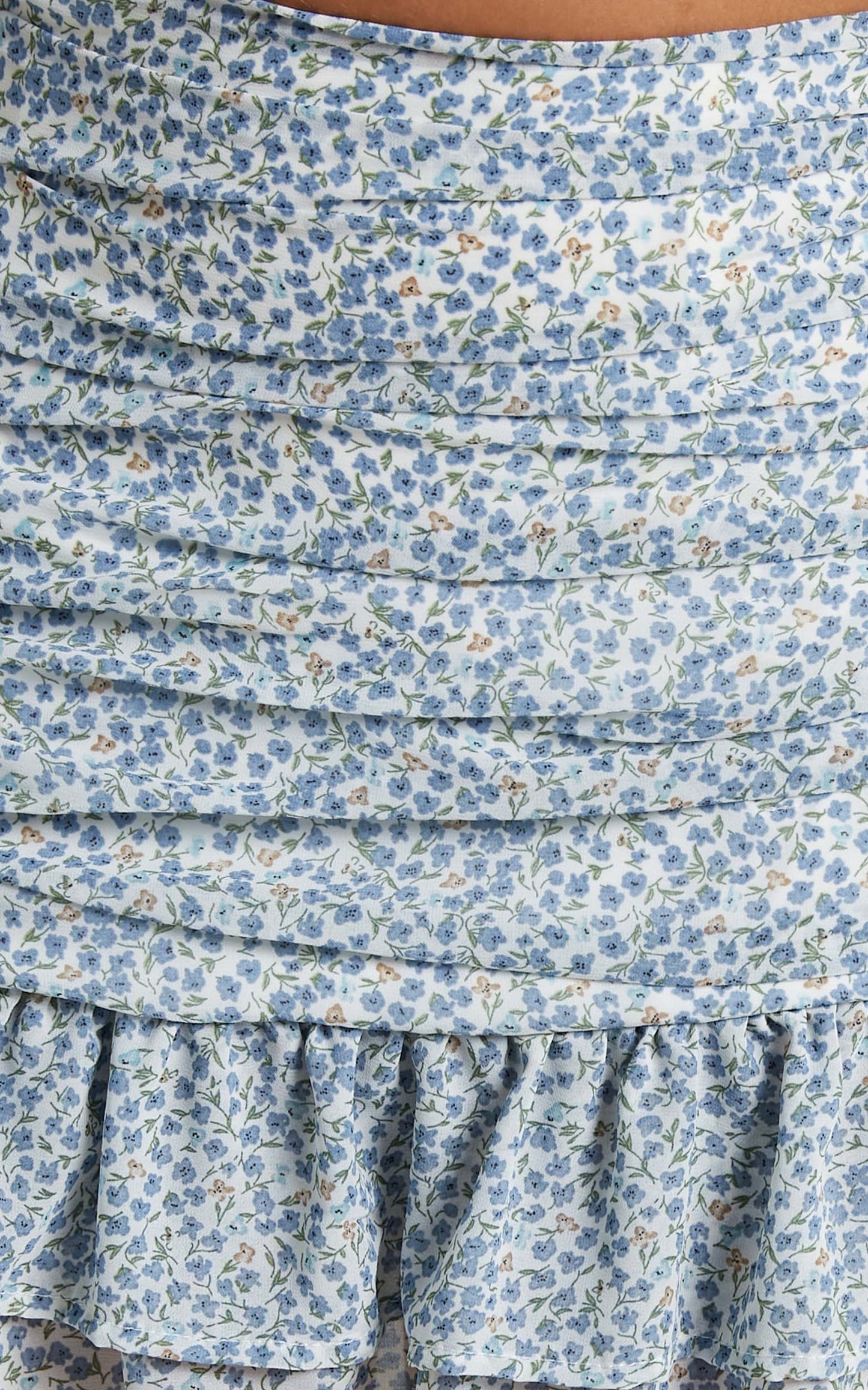 Nerizza Two Piece Ruffle Skirt Set with Long Sleeve Crop in Dainty Floral in Blue