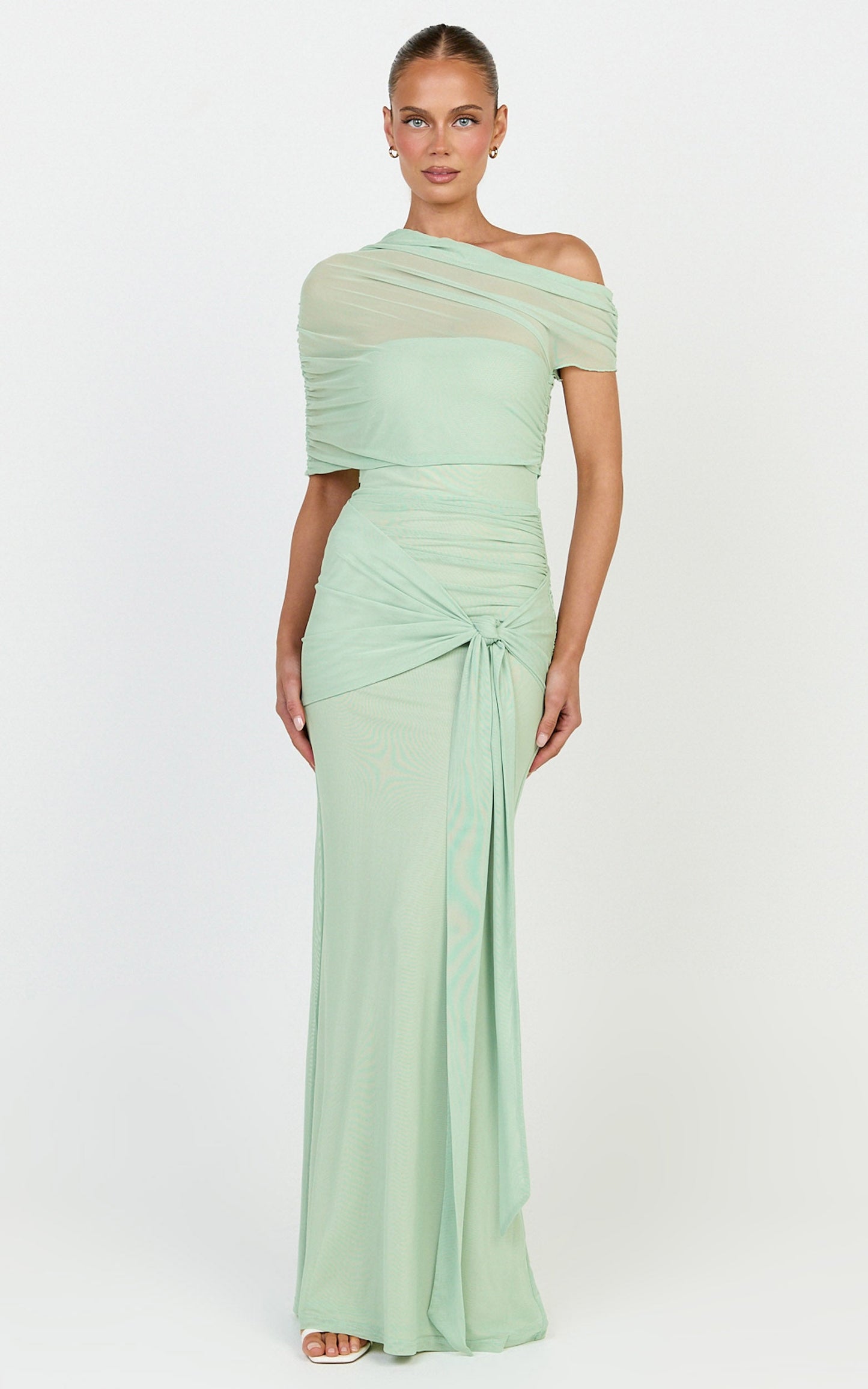 Nicolette Maxi Dress - Cape Sleeve Off Shoulder Dress in Sage
