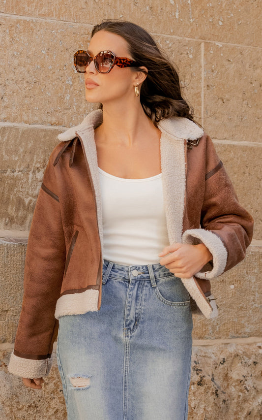 Nikita Jacket - P/U Jacket with Faux Fur Trim in Tan