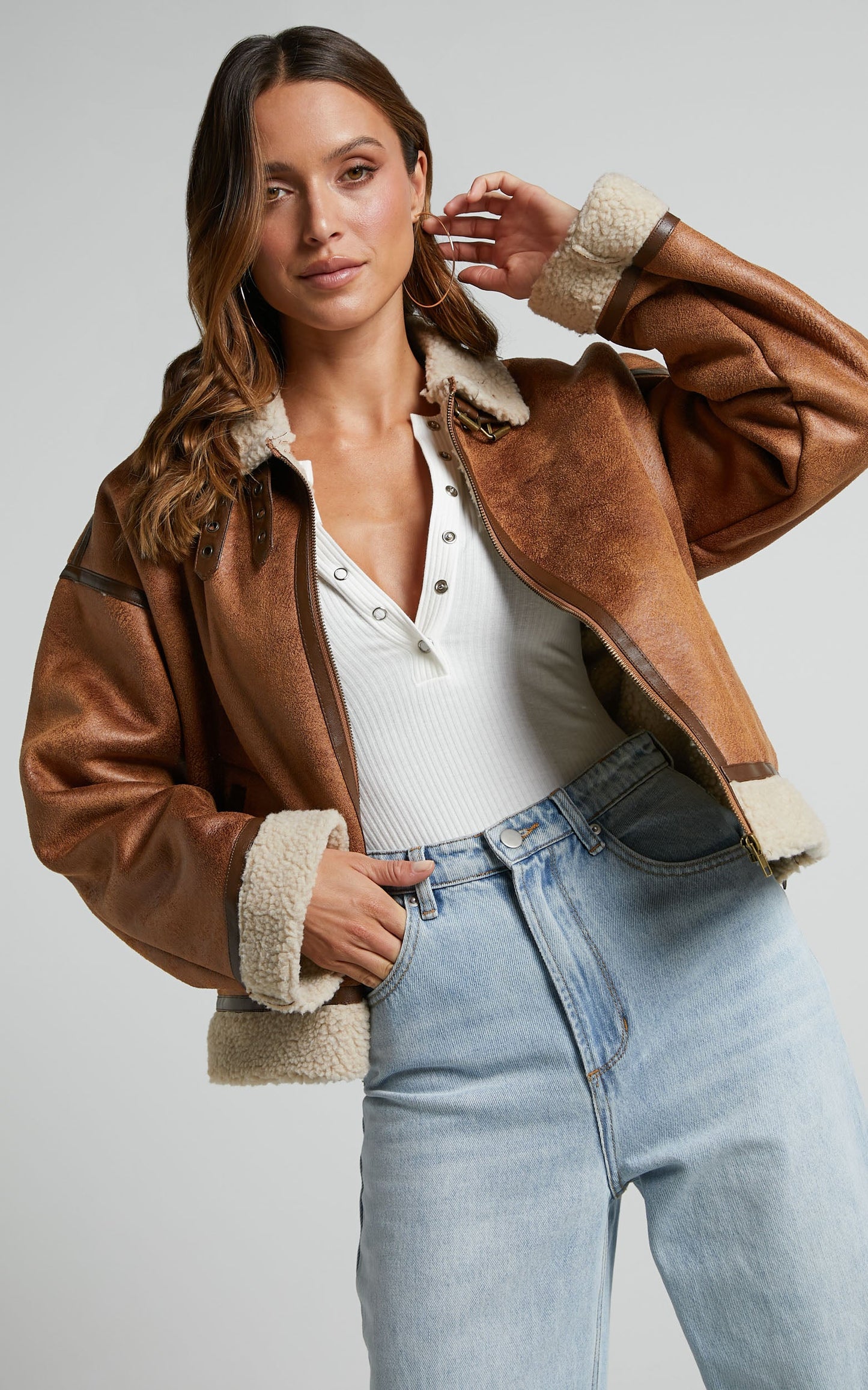 Nikita Jacket - P/U Jacket with Faux Fur Trim in Tan
