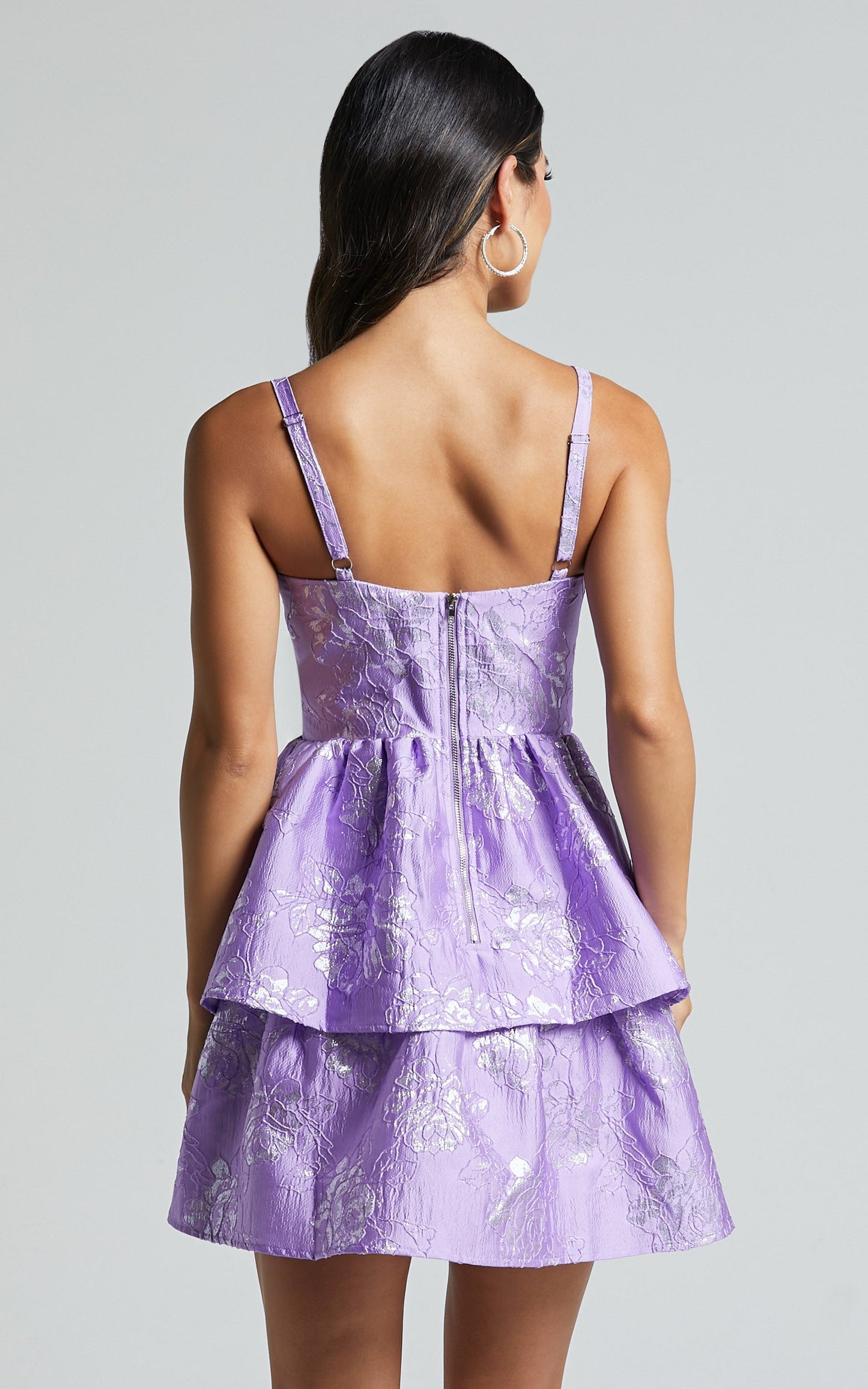 Nikkita Mini Dress - Shoulder Tie Bustier Tiered Dress in Purple