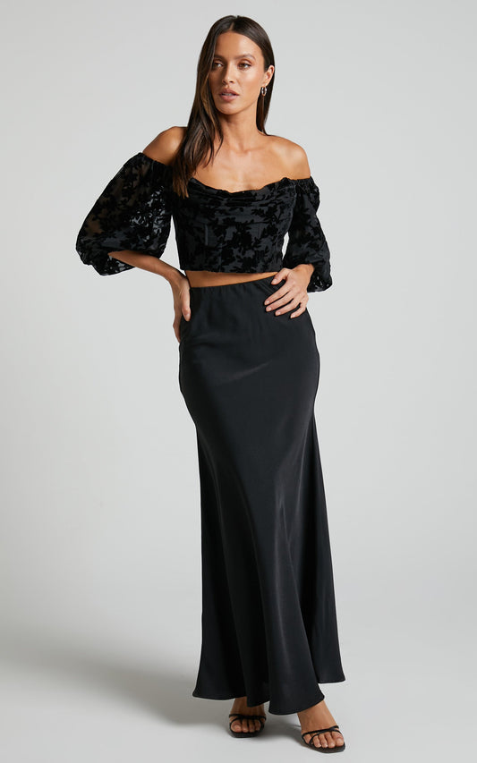 Niobe Midi Skirt - Bias Cut Skirt in Black