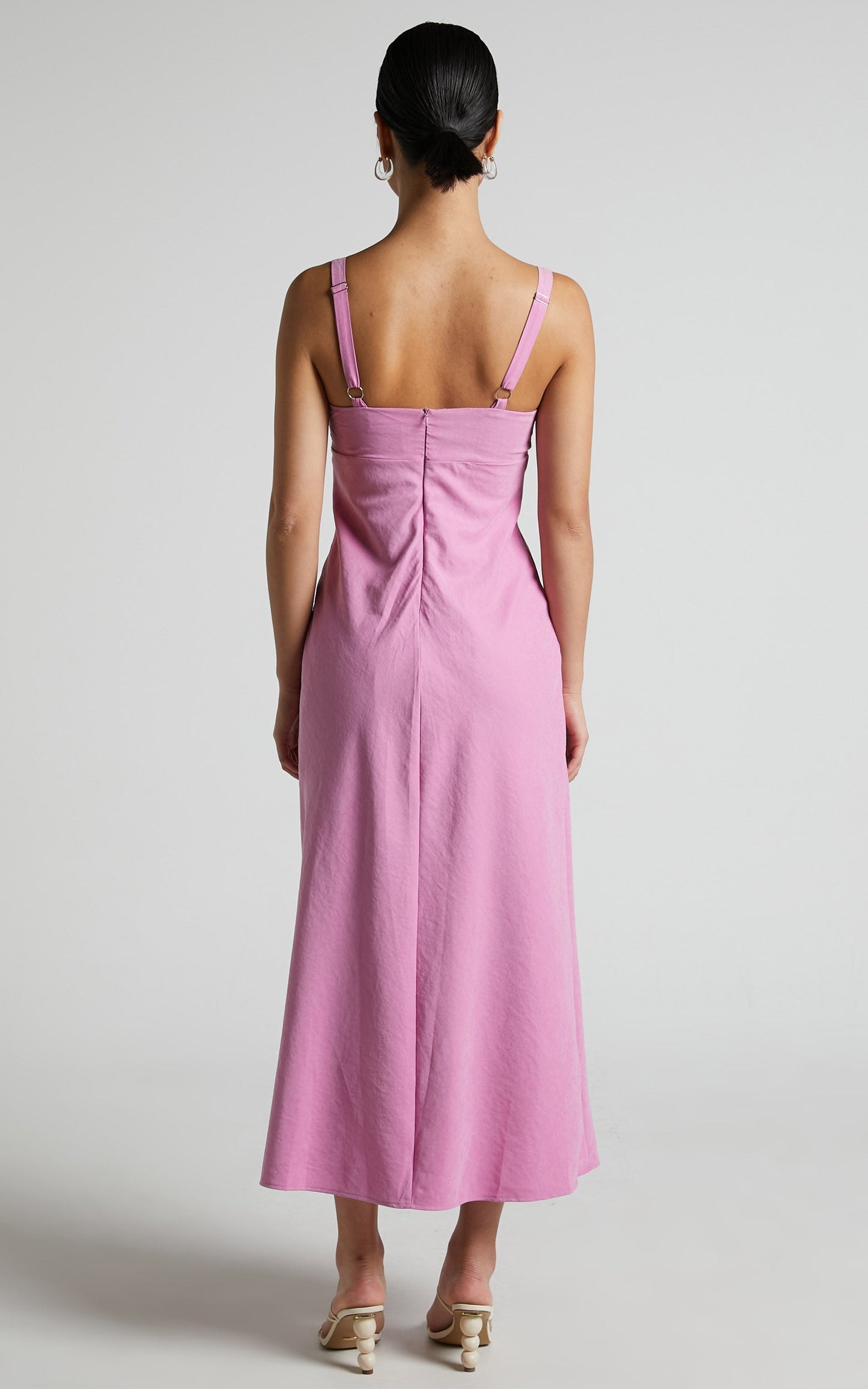 Niobe Midi Dress - Square Neck Thigh Split Slip Dress in Pink