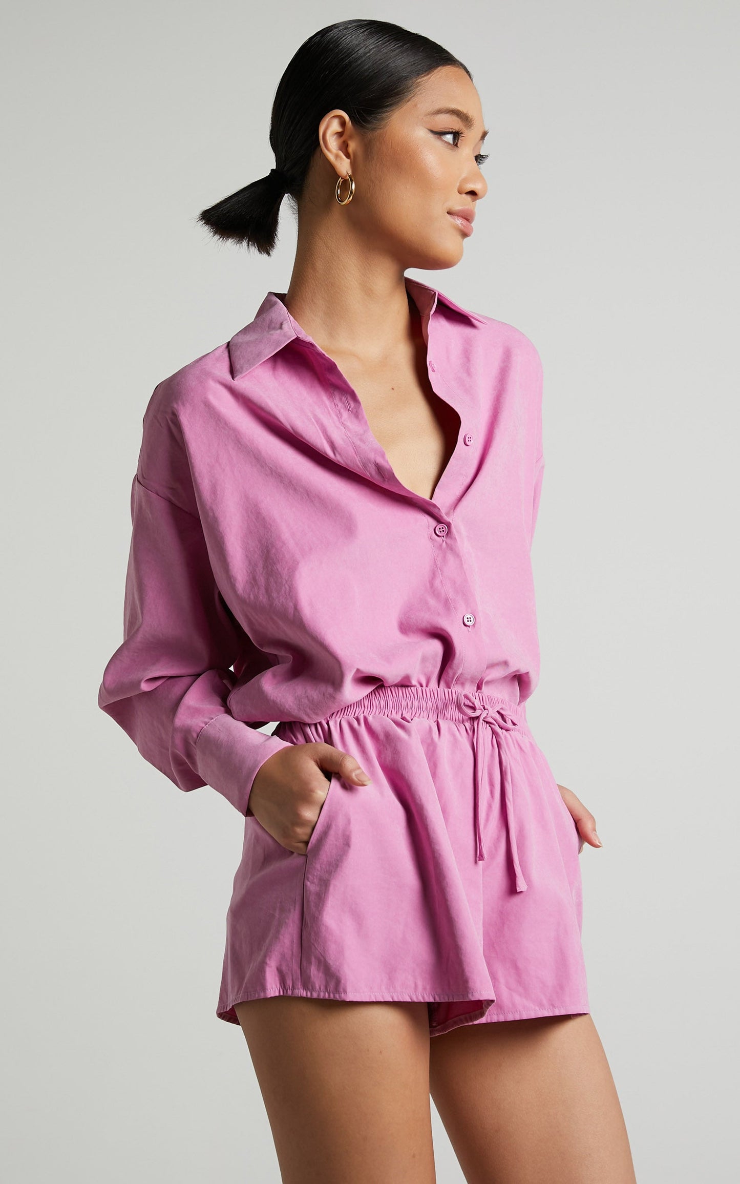 Niobe Shirt - Relaxed Button Up Long Sleeve Shirt in Pink