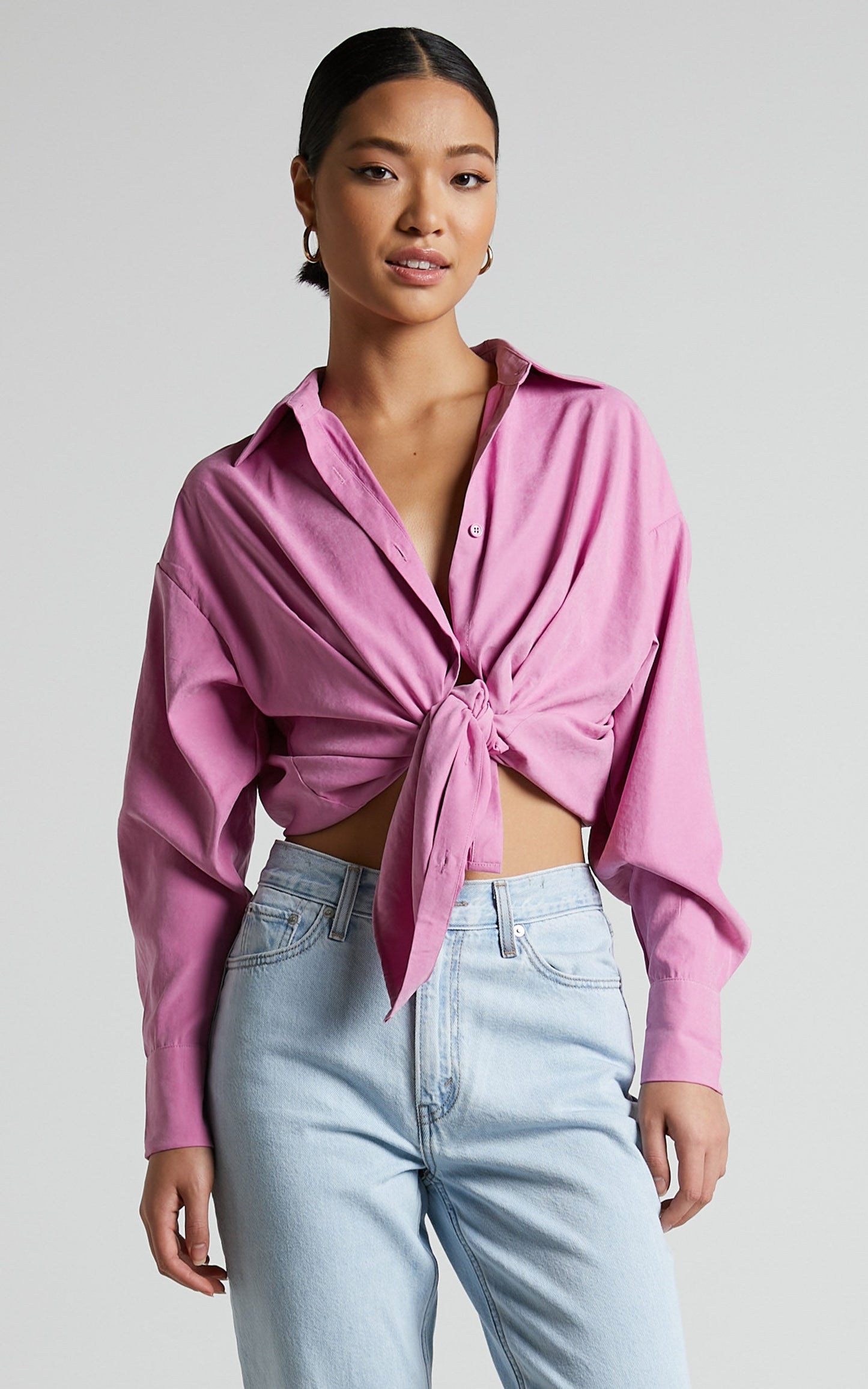 Niobe Shirt - Relaxed Button Up Long Sleeve Shirt in Pink