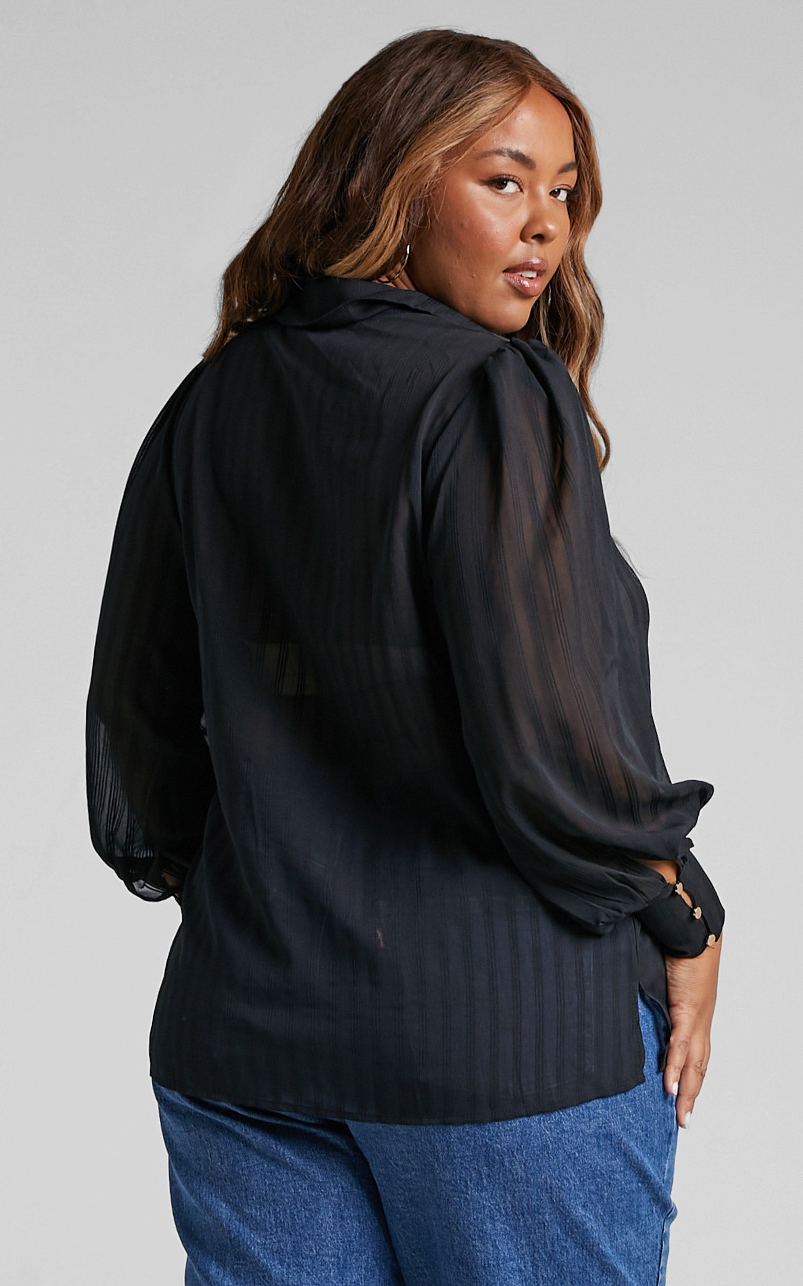 Nitale Blouse - Stripe Bishop Sleeve Blouse in Black
