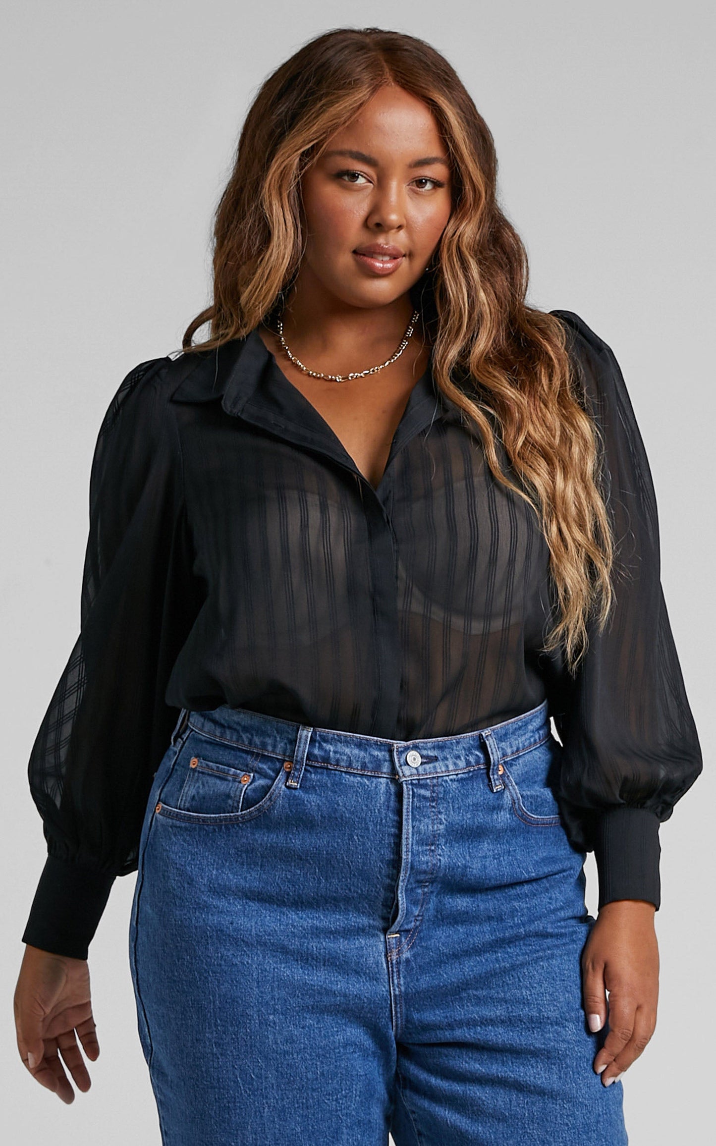 Nitale Blouse - Stripe Bishop Sleeve Blouse in Black
