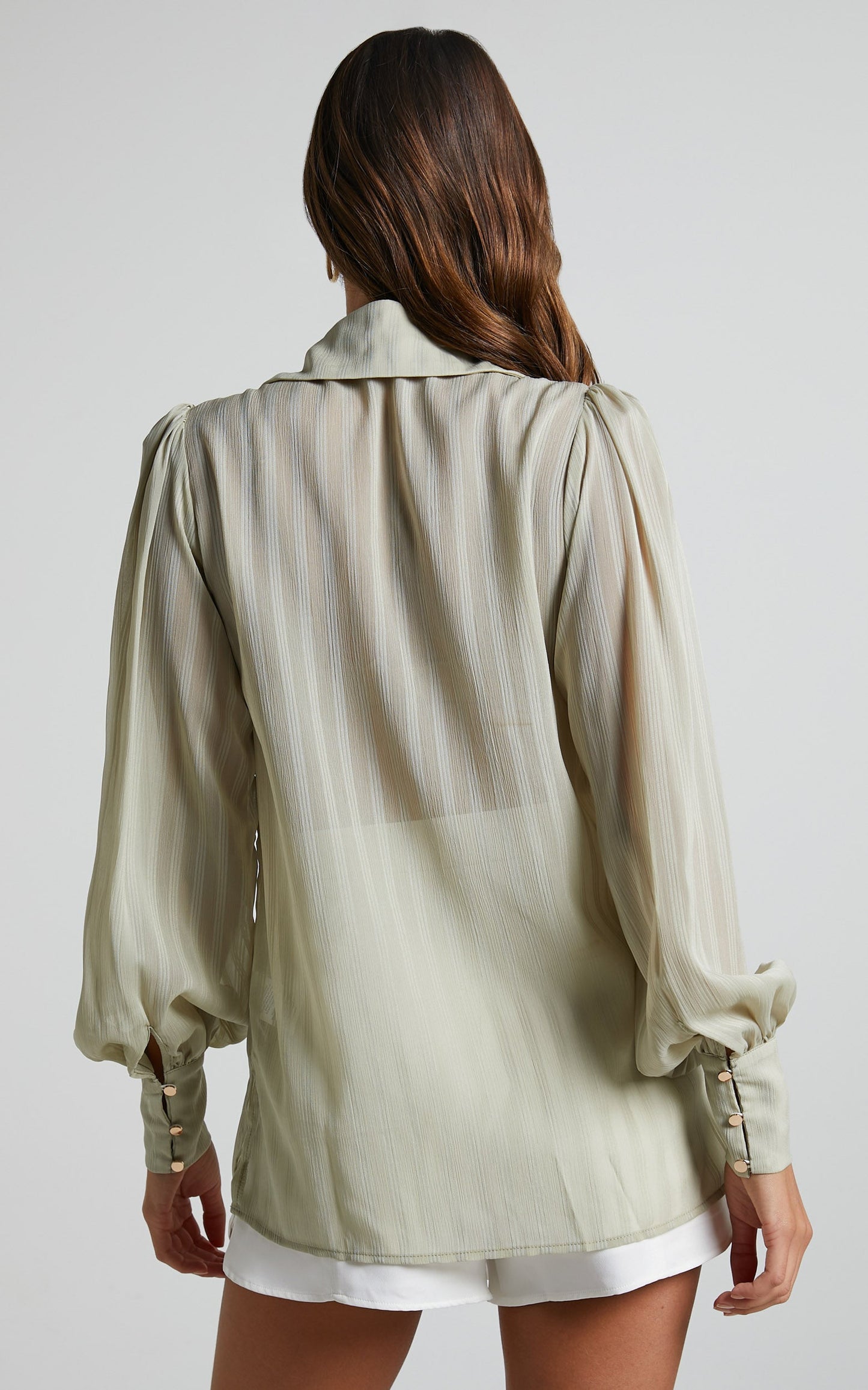 Nitale Blouse - Stripe Bishop Sleeve Blouse in Sage