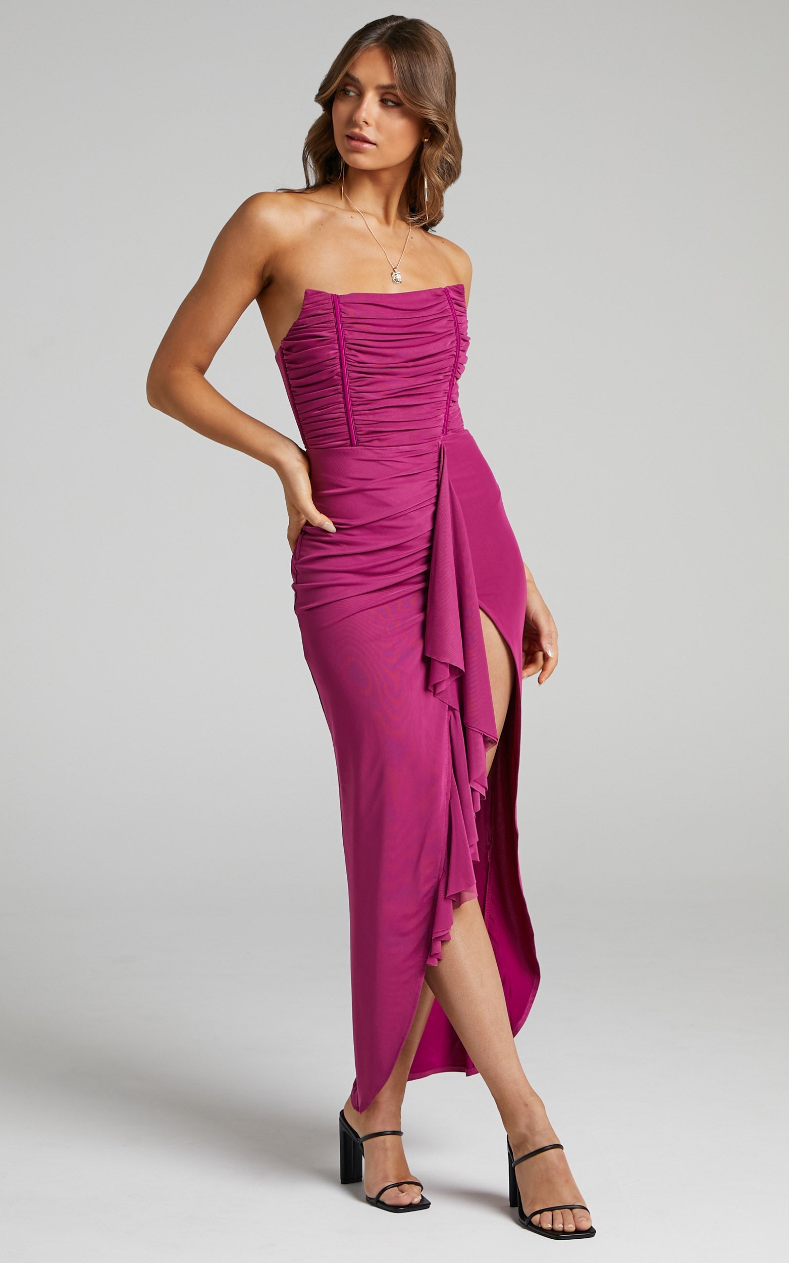 Nora Midi Dress - Corset Detailing Dress in MULBERRY
