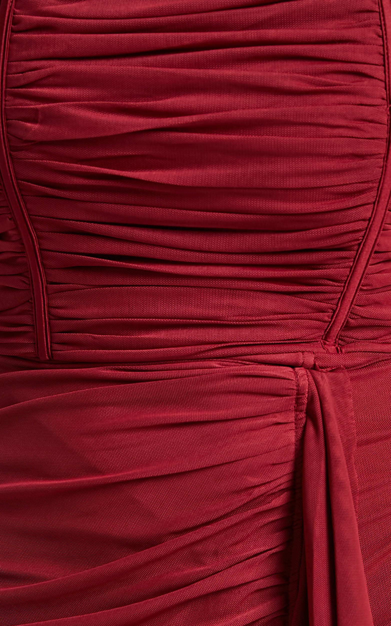 Nora Midi Dress - Corset Detailing Dress in Wine