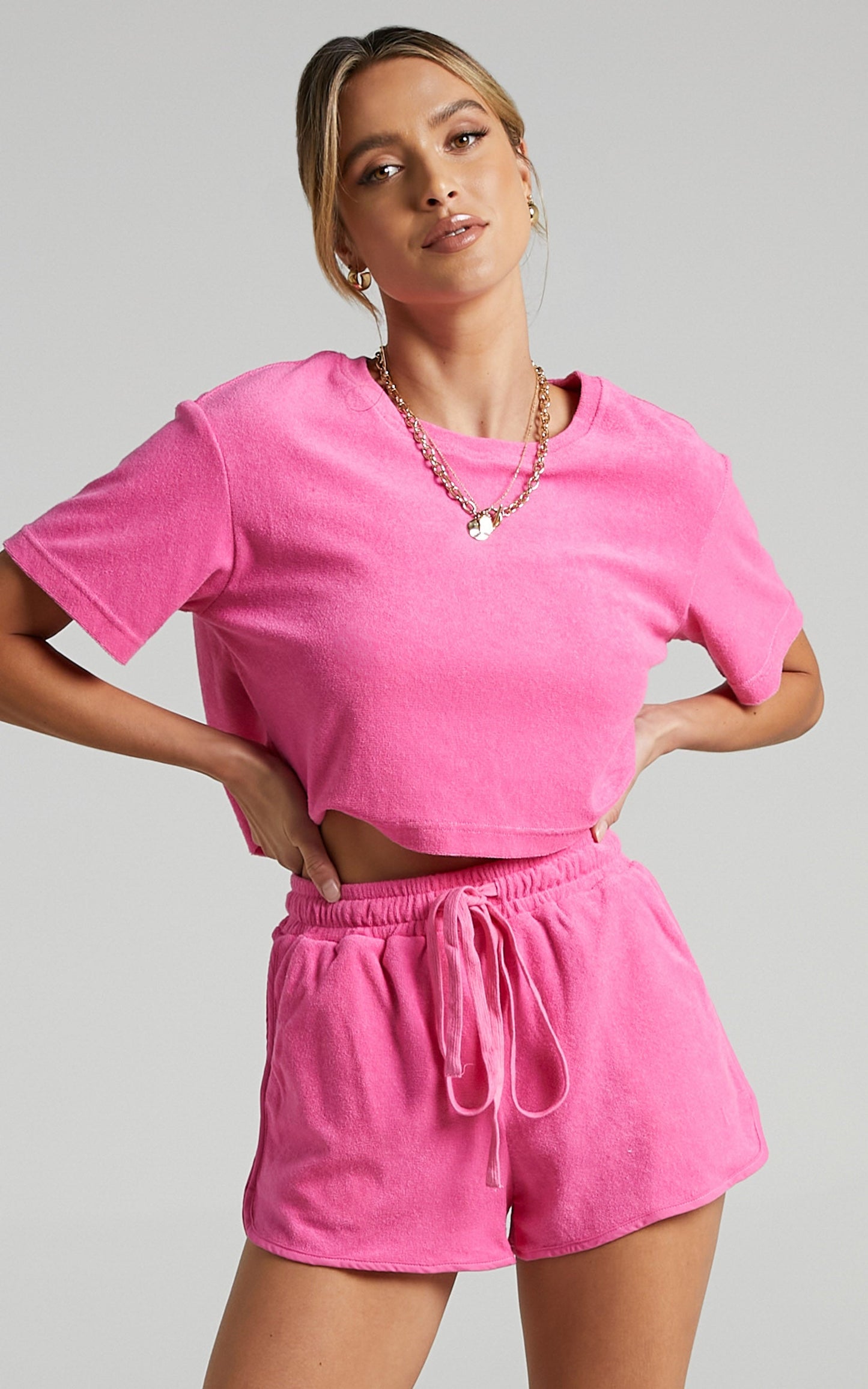 Nori Two Piece Set in Hot Pink Terry Towelling