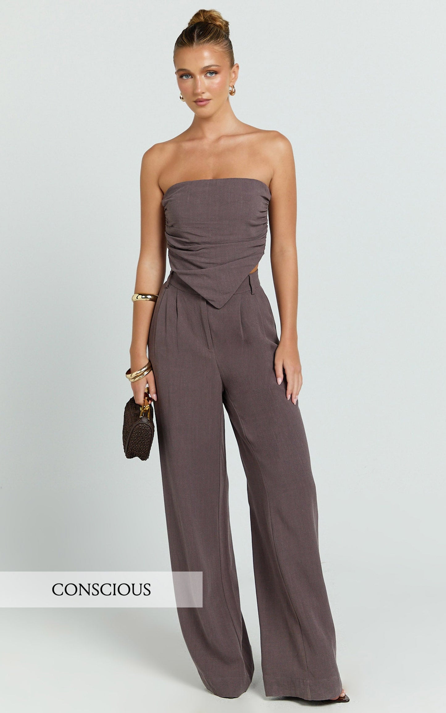 Norma Pants - High Waist Linen Blend Wide Leg Pants in Mushroom