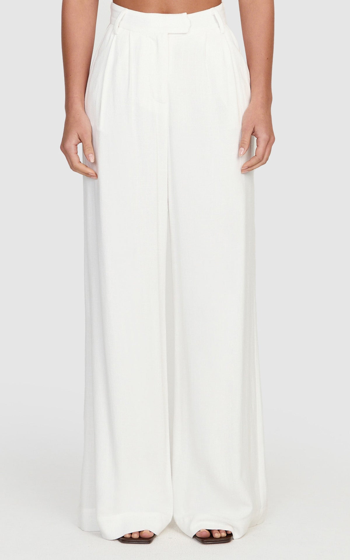 Norma Pants - High Waist Linen Blend Wide Leg Pants in White