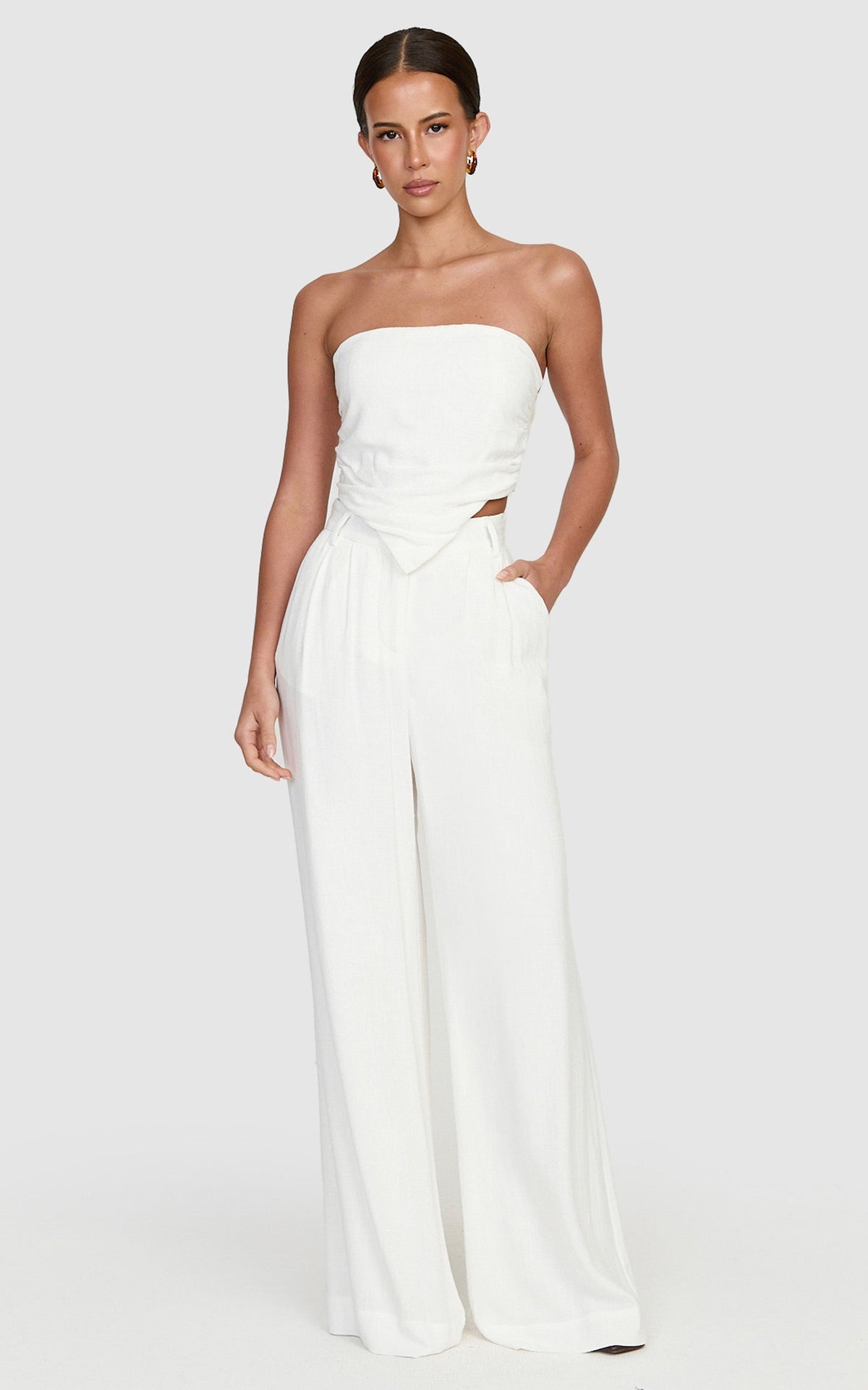 Norma Pants - High Waist Linen Blend Wide Leg Pants in White