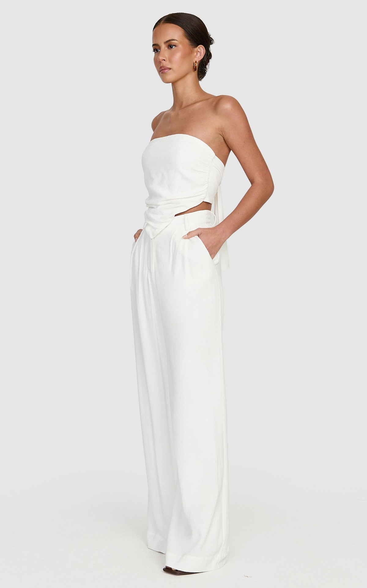 Norma Pants - High Waist Linen Blend Wide Leg Pants in White