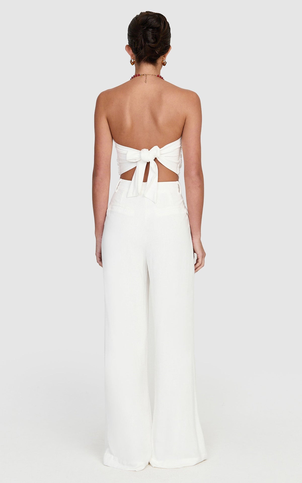 Norma Pants - High Waist Linen Blend Wide Leg Pants in White