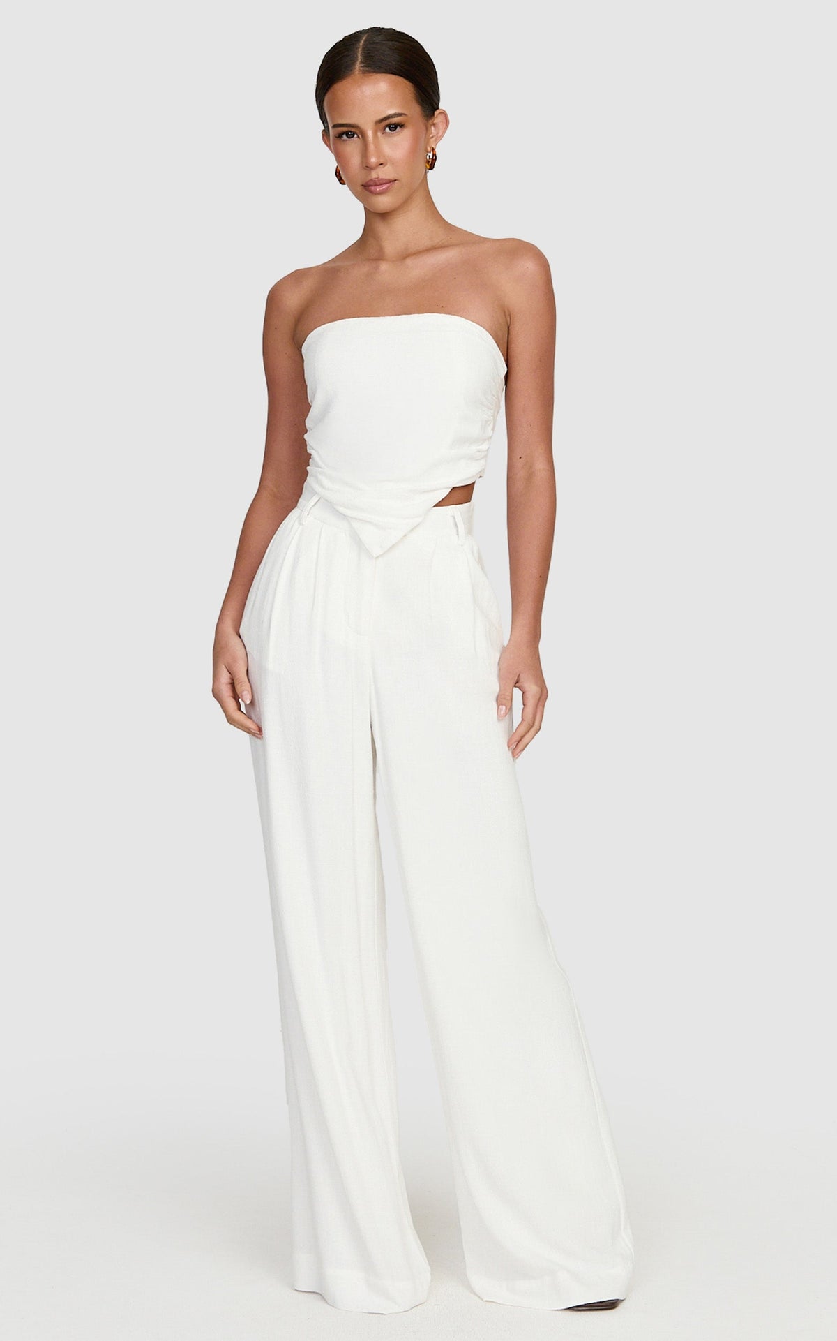 Norma Top - Strapless Linen Blend Scarf Tie Top in White