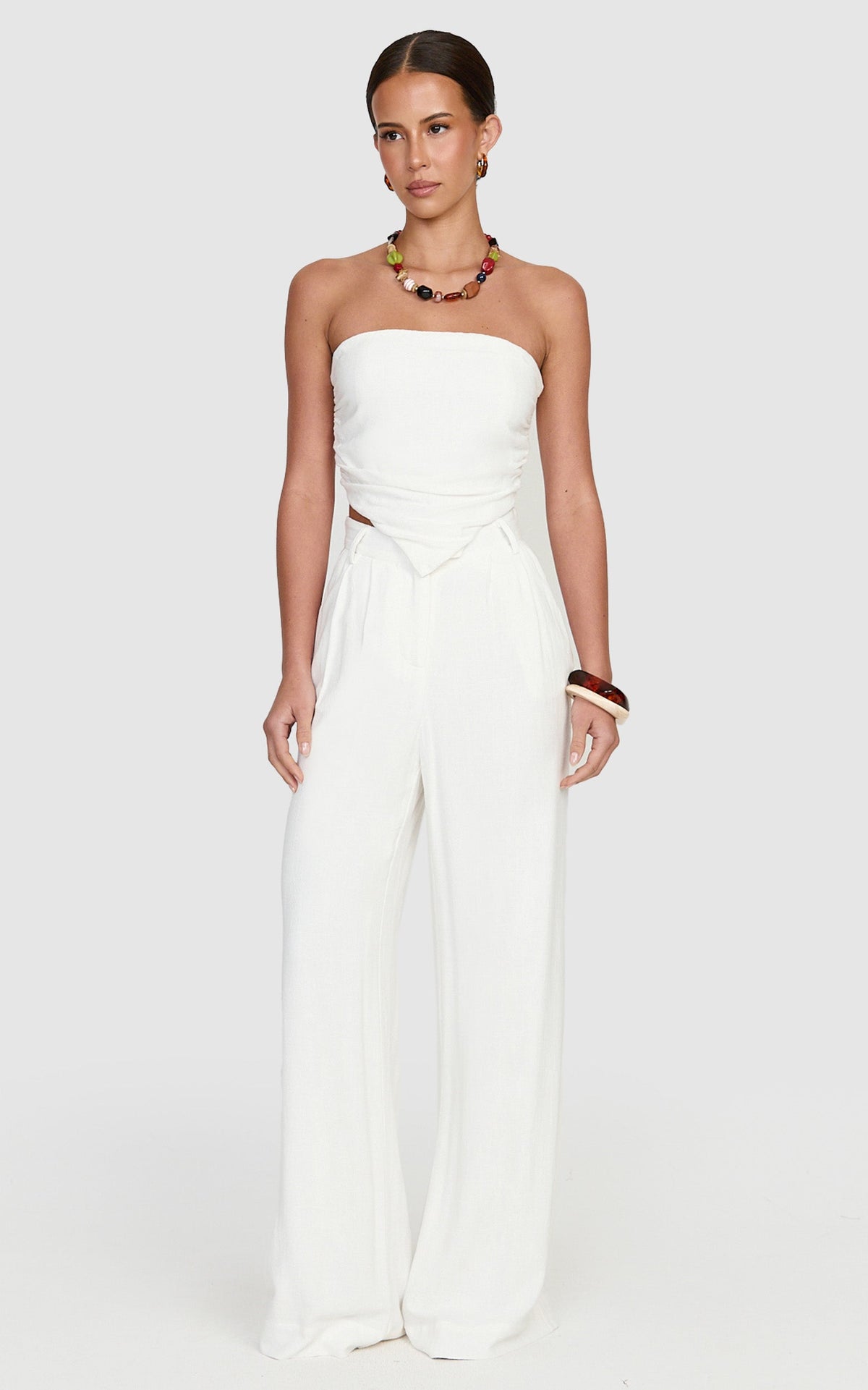 Norma Top - Strapless Linen Blend Scarf Tie Top in White