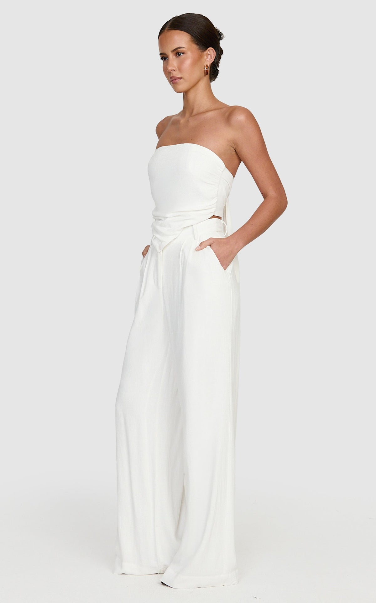 Norma Top - Strapless Linen Blend Scarf Tie Top in White