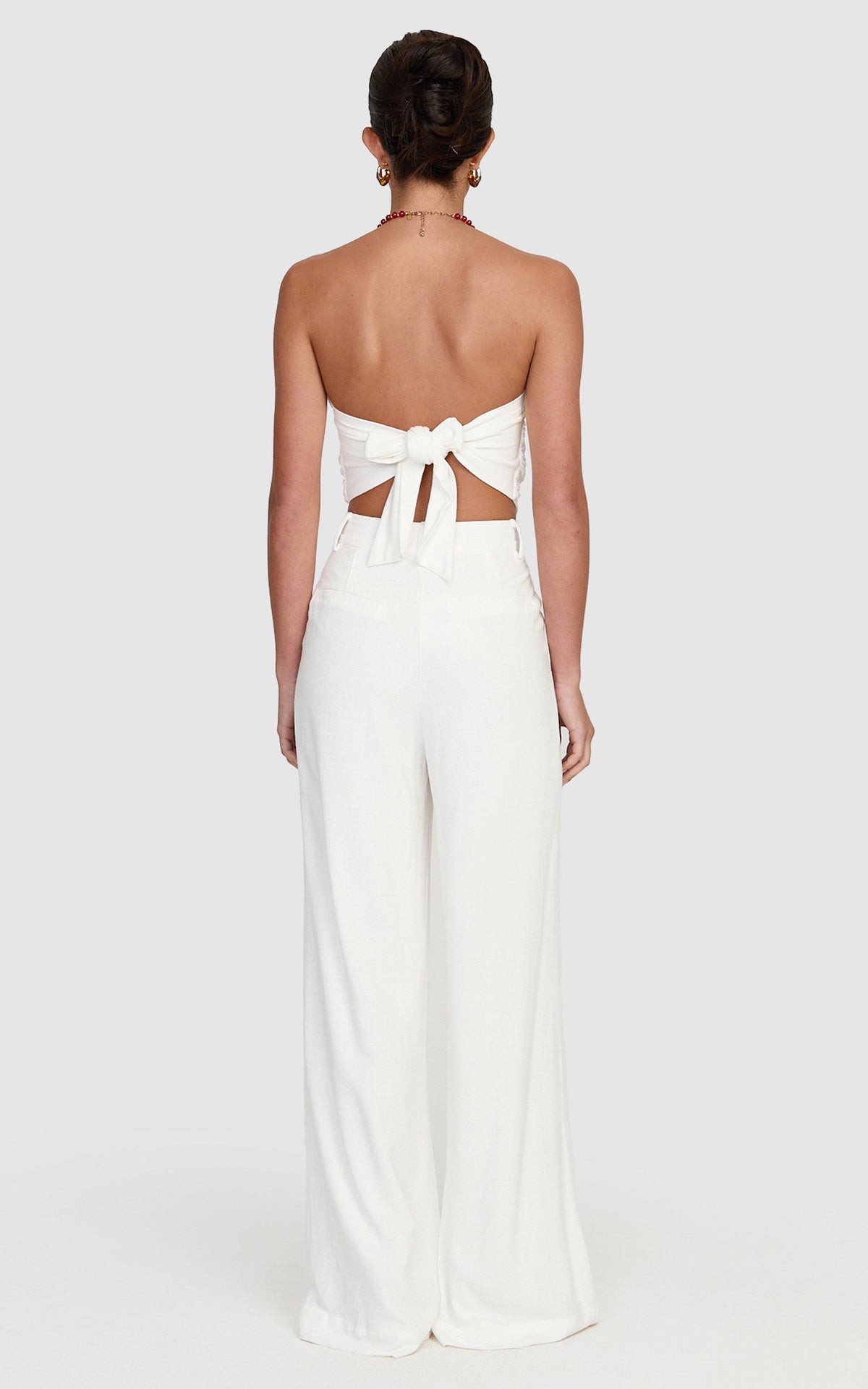 Norma Top - Strapless Linen Blend Scarf Tie Top in White