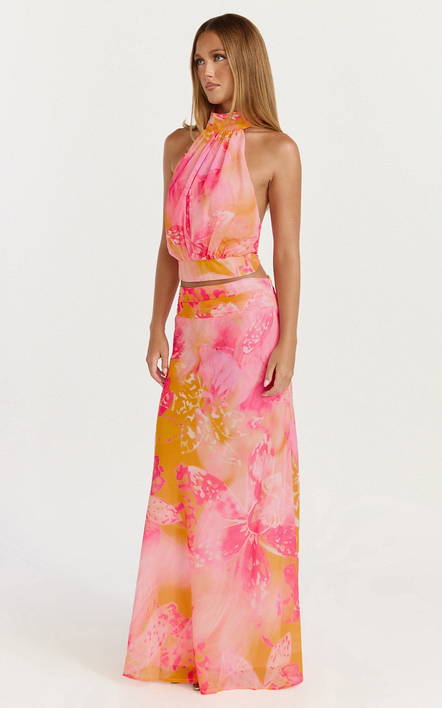 Nova Maxi Skirt - Gathered Waist Skirt in Hot House Orchid Print