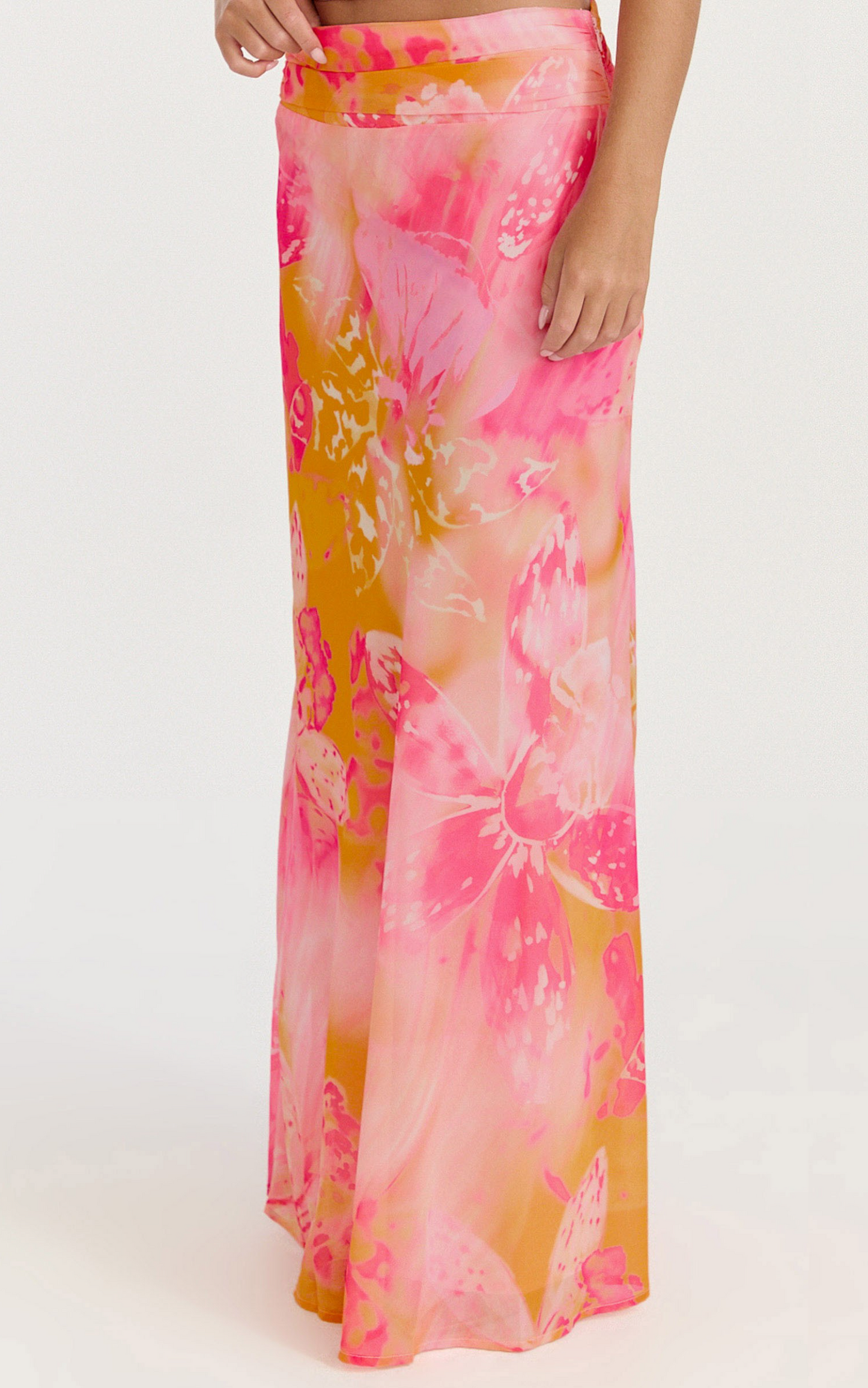 Nova Maxi Skirt - Gathered Waist Skirt in Hot House Orchid Print