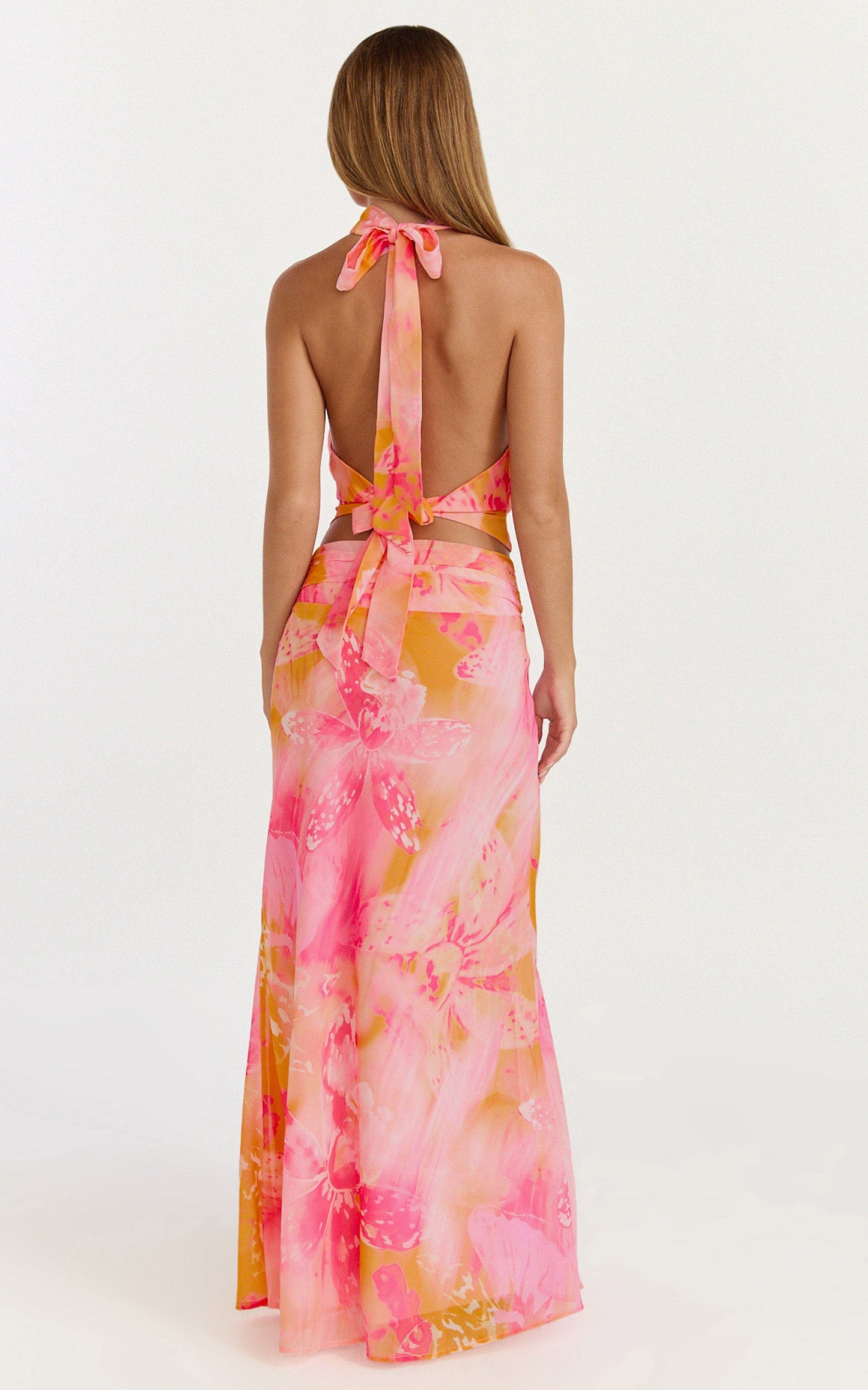 Nova Maxi Skirt - Gathered Waist Skirt in Hot House Orchid Print