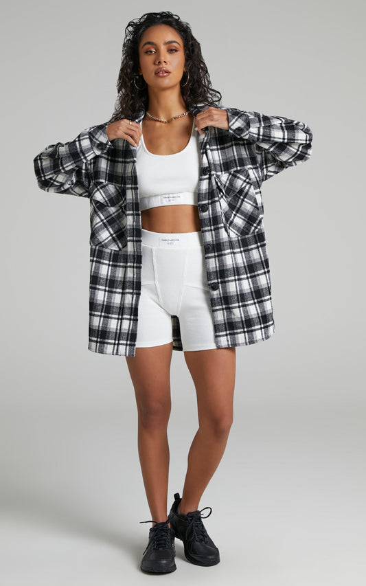 Novato Button Up Coat in Black Check