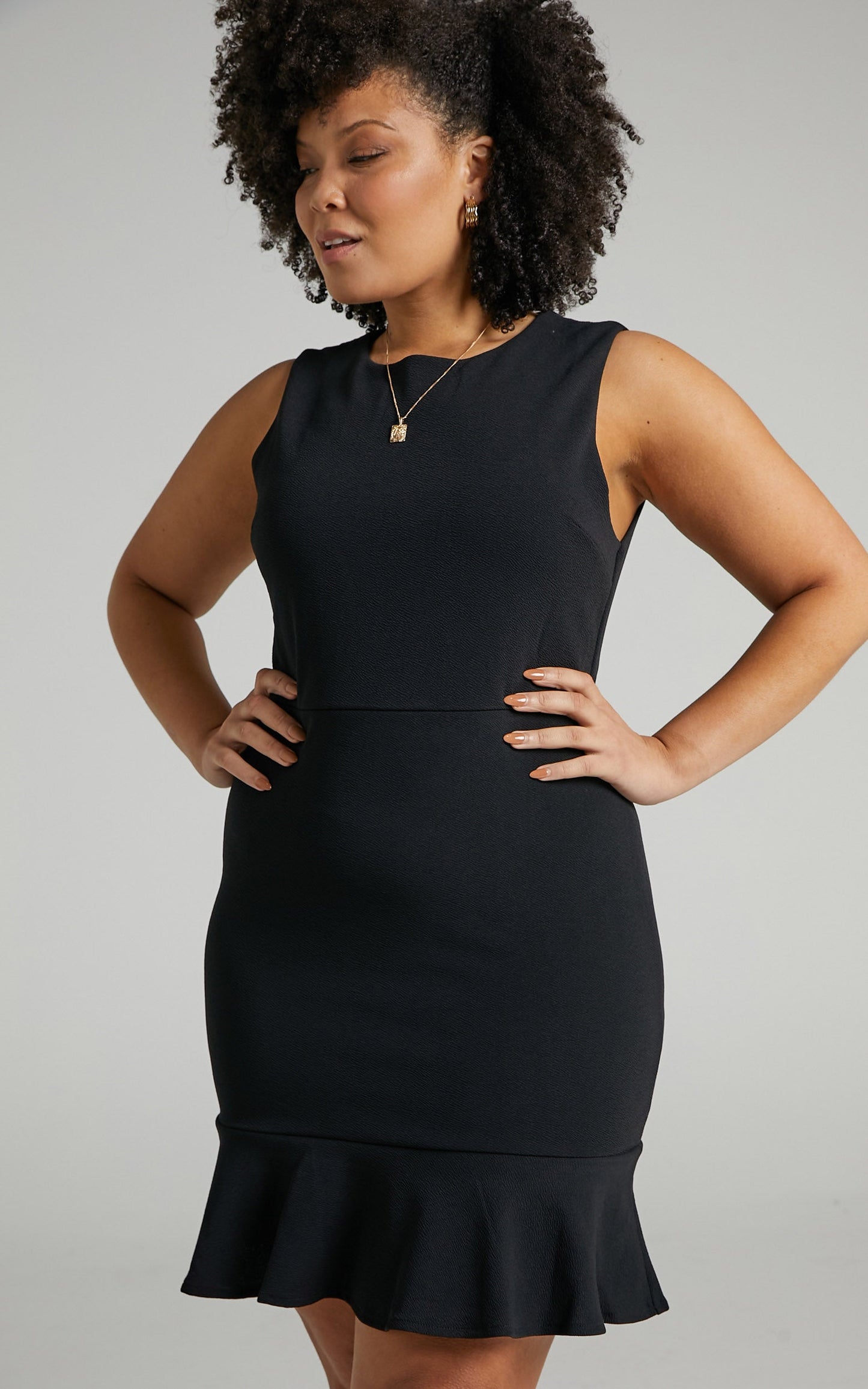 Obey Me Peplum Frill Mini Dress - Scoop Neck Sleeveless Dress in Black