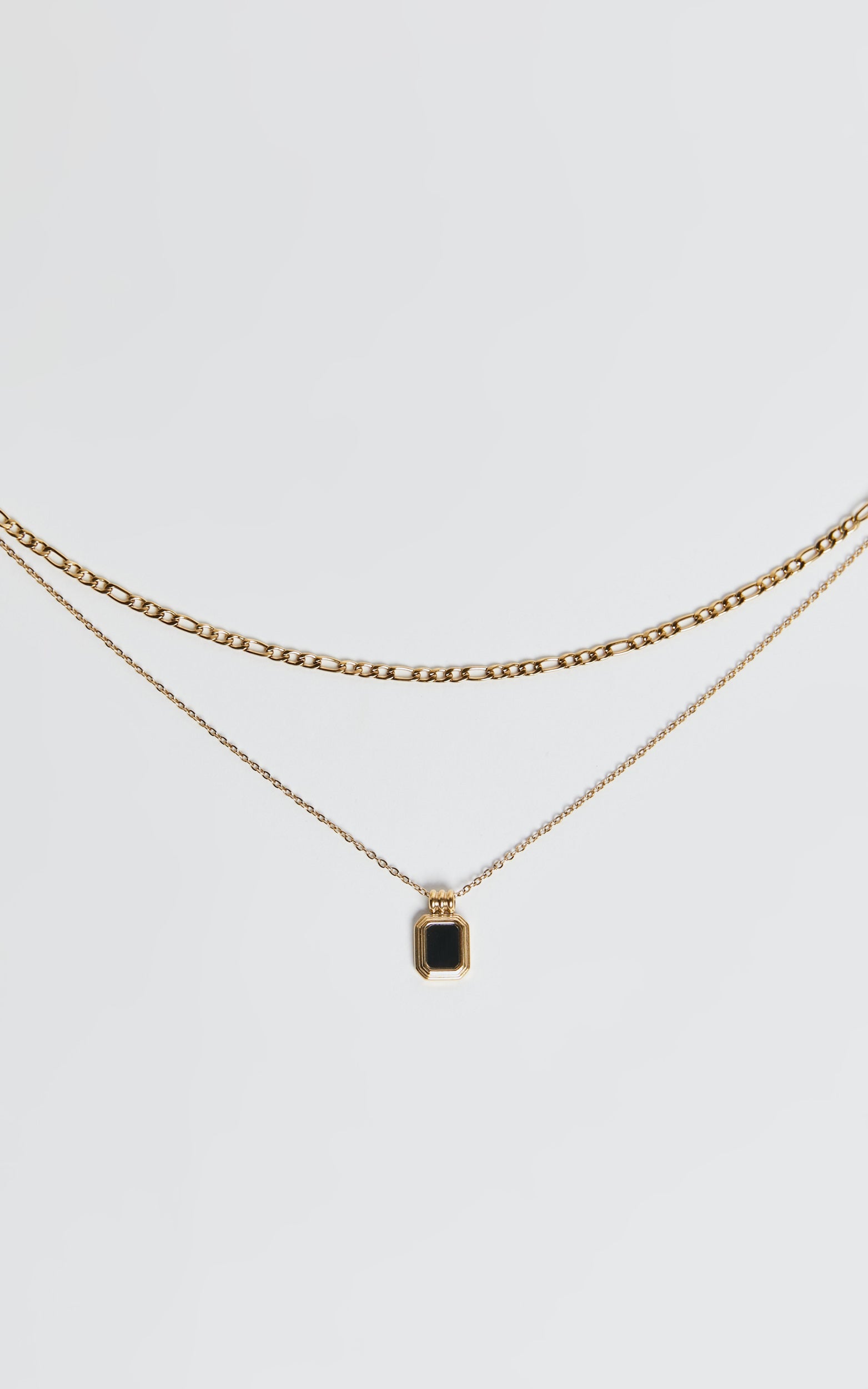 Odessa Necklace - Black Pendant Chain Layered Necklace in Gold