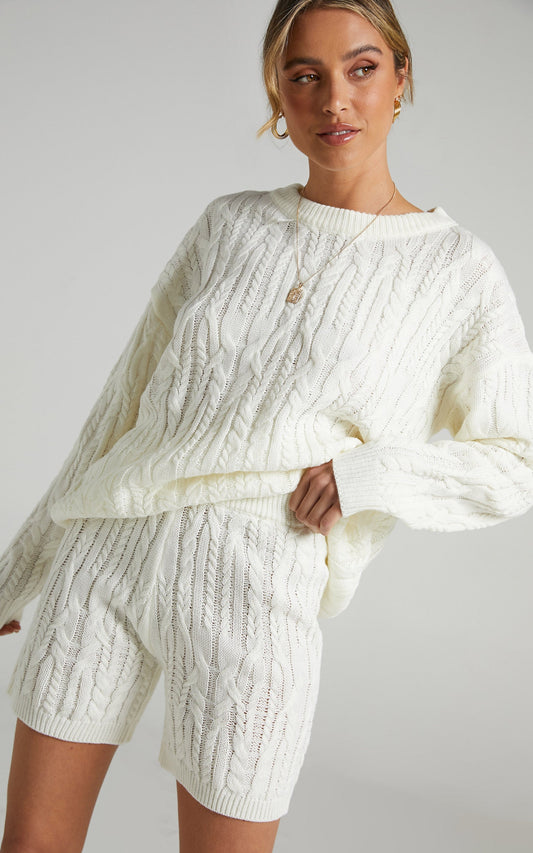 Olivia Cable Knit Two Piece Set in Ivory