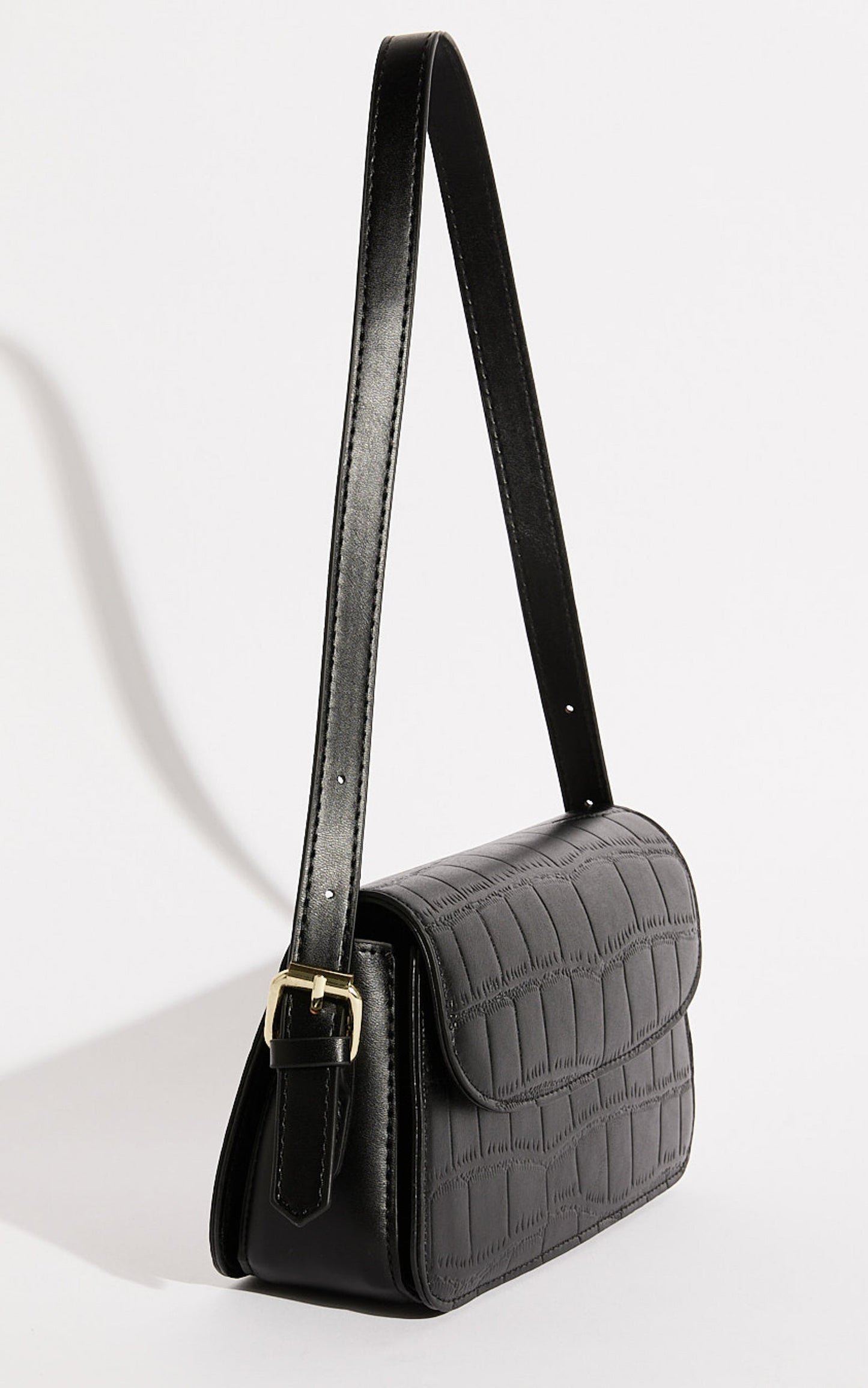 Orlando Bag - Croc Adjustable Cross Body Bag in Black