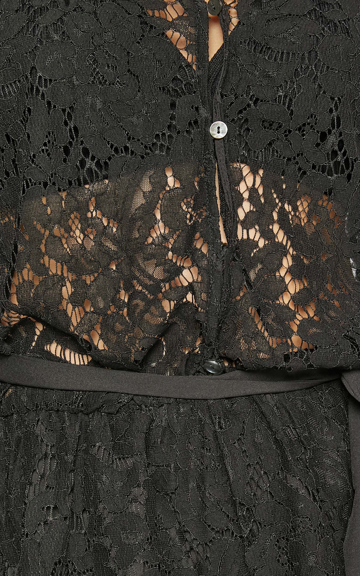 Oscar Playsuit - Lace Long Sleeve V Neck in Black