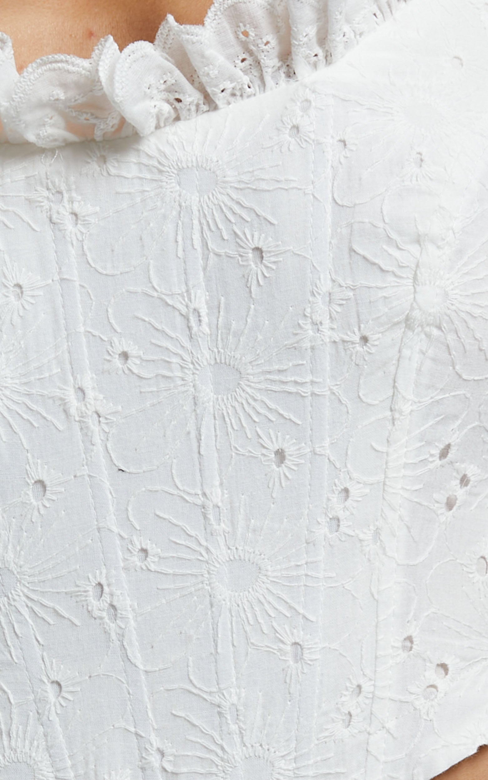 Ovanie Top - Tie Shoulder Broderie Corset Top in White