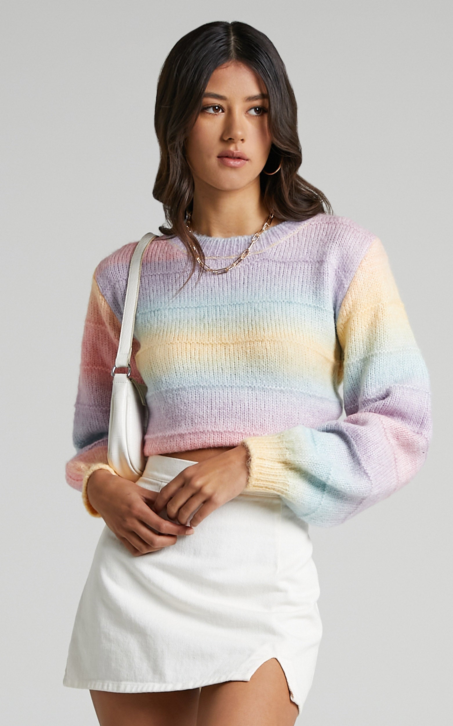 Over The Rainbow Long Sleeve Cable Knit Jumper in Multi